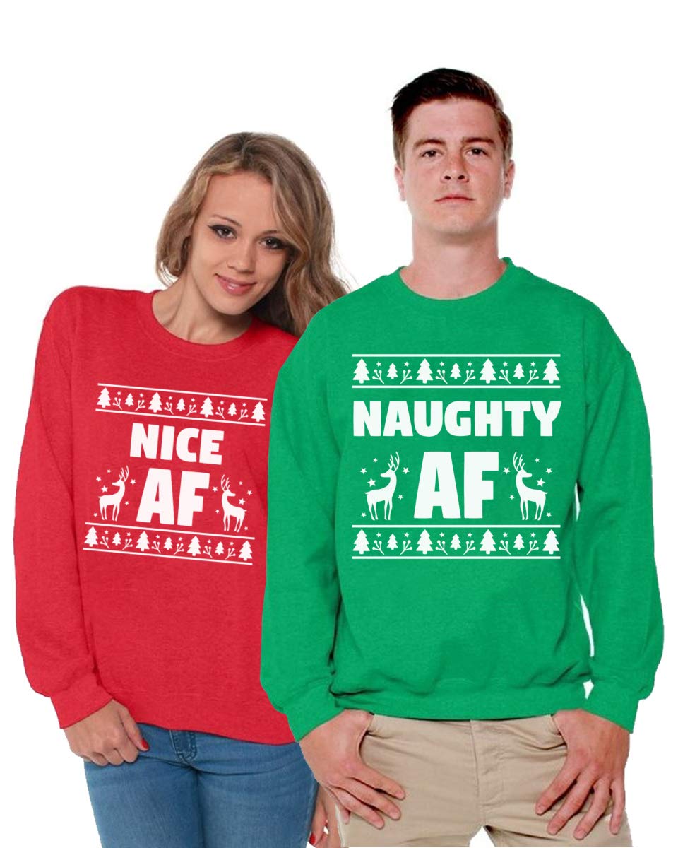 Awkward Styles Matching Couples Sweatshirts - Funny Christmas Family Sweaters for Couples & Family Photos | Naughty & Nice Holiday Outfits for Christmas Parties & Festive Gatherings