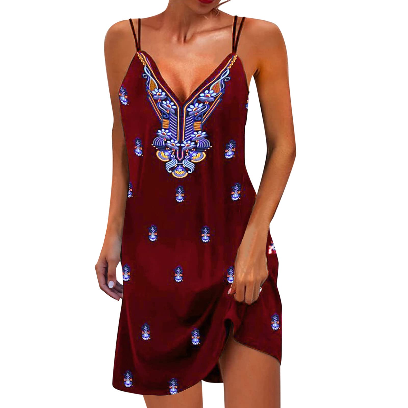 Women's Summer Cold Shoulder Tunic Dress - Casual V Neck Short Sleeve Boho T-Shirt Dress for Spring & Summer | Beach Outfits, Vacation Wear, Casual Day Dress