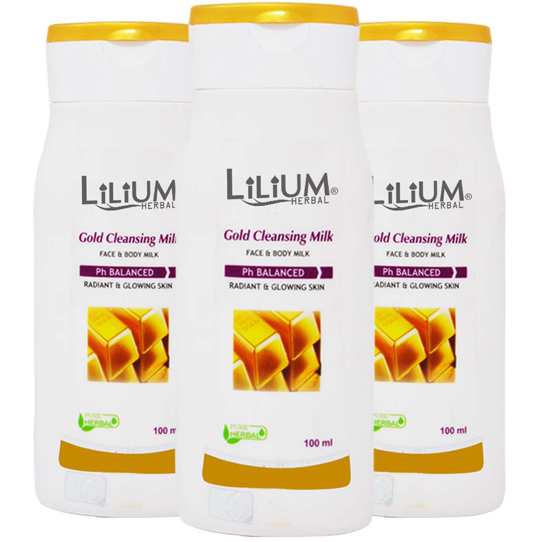 Lilium Gold Cleansing Milk 100ml (3-Pack) - Gentle Face Wash for Daily Skincare Routine & Makeup Removal