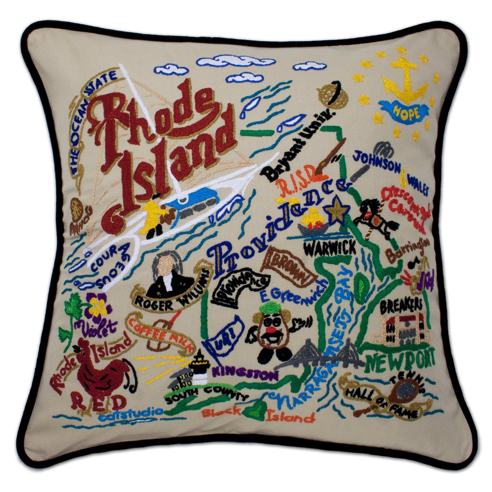 Catstudio Rhode Island Embroidered Decorative Throw Pillow - Coastal Home Decor for Sofa, Bed & Living Room - Soft Accent Cushion for Farmhouse & Beach House Style
