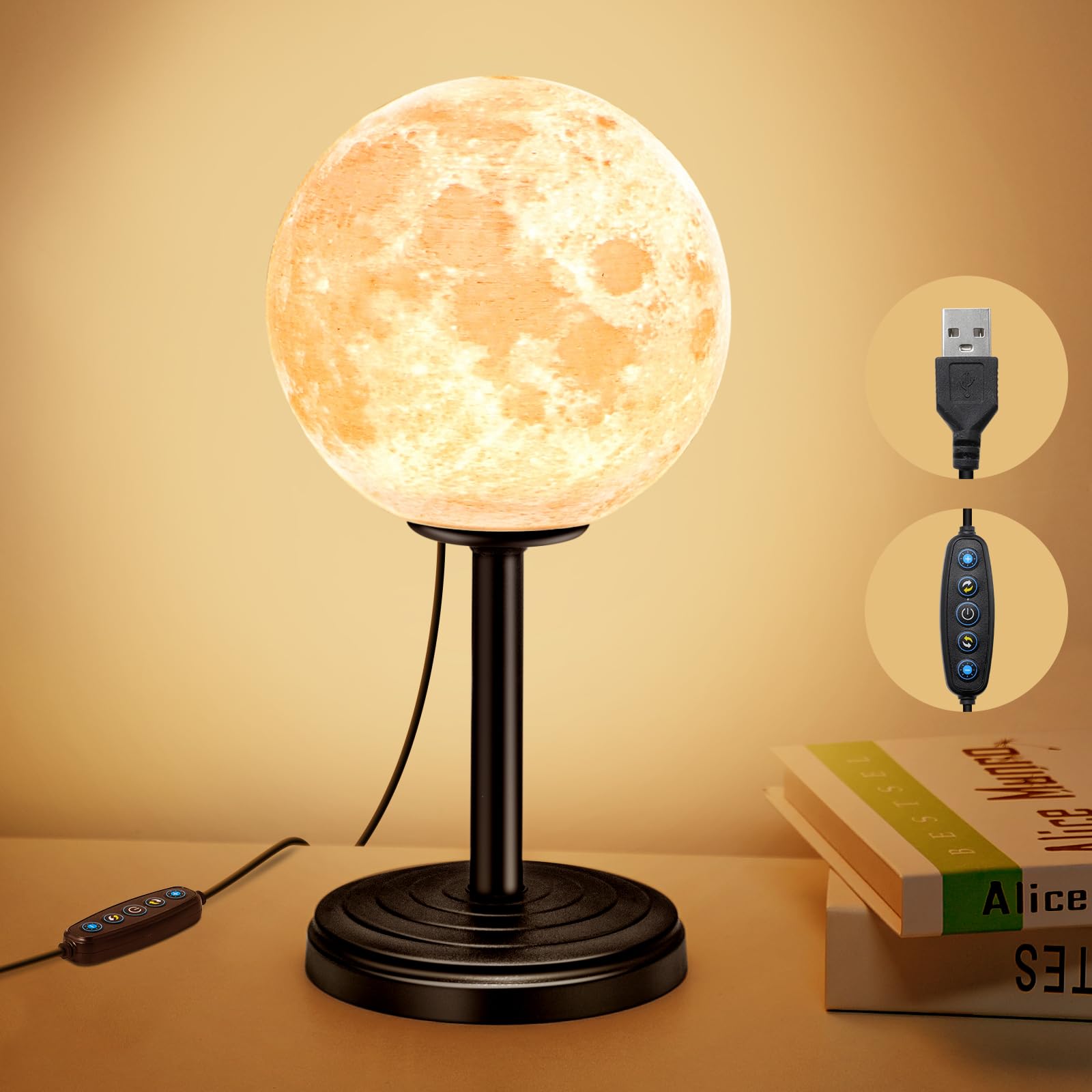 3D Printed Moon Lamp LED Night Light - Dimmable Bedside & Desk Lamp with 25 Lighting Modes, Realistic Moon Surface - Perfect for Kids Room, Nursery, Bedroom Decor, Birthday Gift for Girls & Boys
