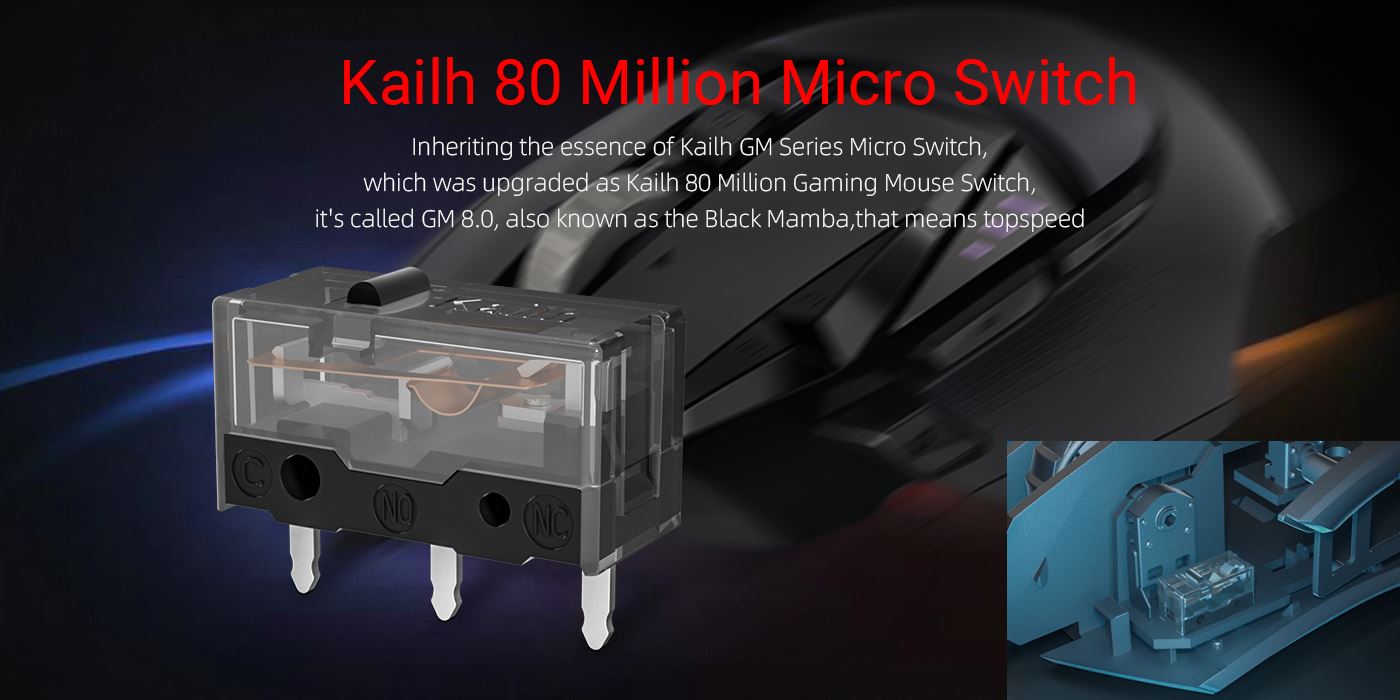 Kailh GM 8.0 Black 80 Million Clicks Micro Switch - 2 Pack for Gaming Mouse & Mechanical Keyboard Switches Replacement