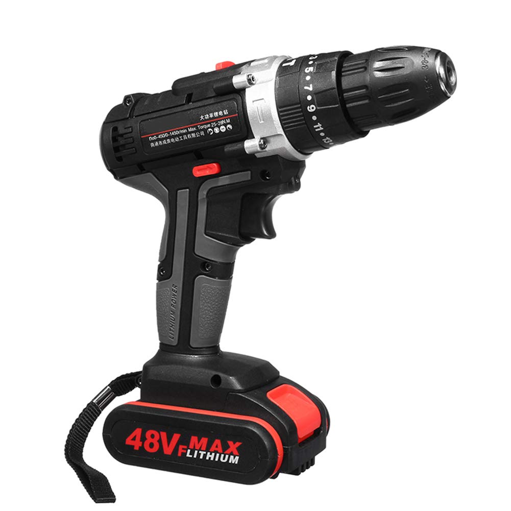 Huaheng 48V Cordless Electric Hammer Drill - Rechargeable Power Tool for Woodworking, Metal & Masonry | Perfect for DIY Projects, Home Renovation & Construction Work