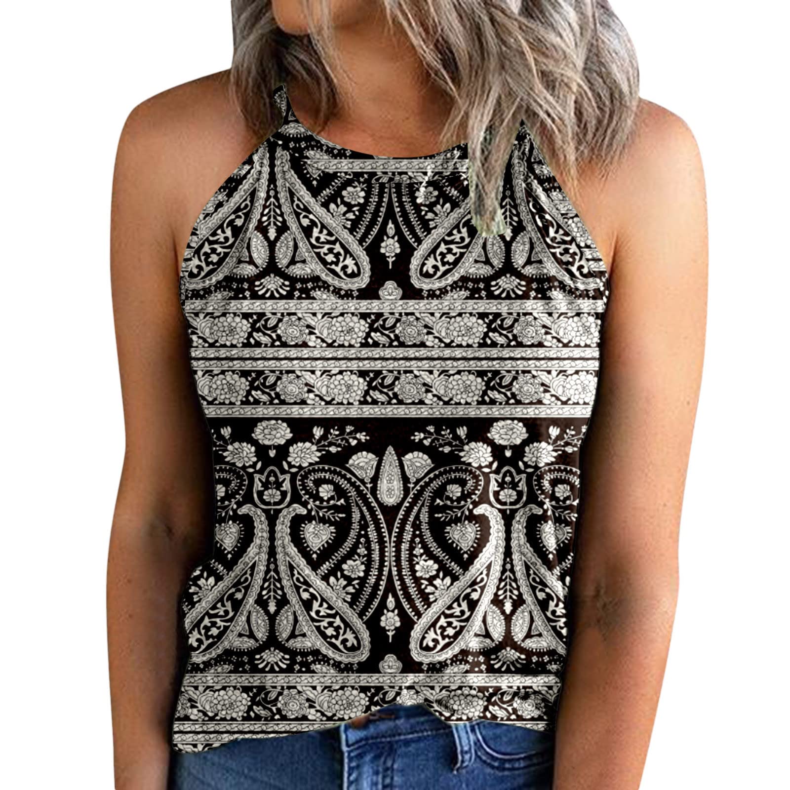 Vintage Women's Slim Fit Cotton Halter T-Shirt - O-Neck Sleeveless Tank Top Blouse for Casual Wear & Summer Outfits