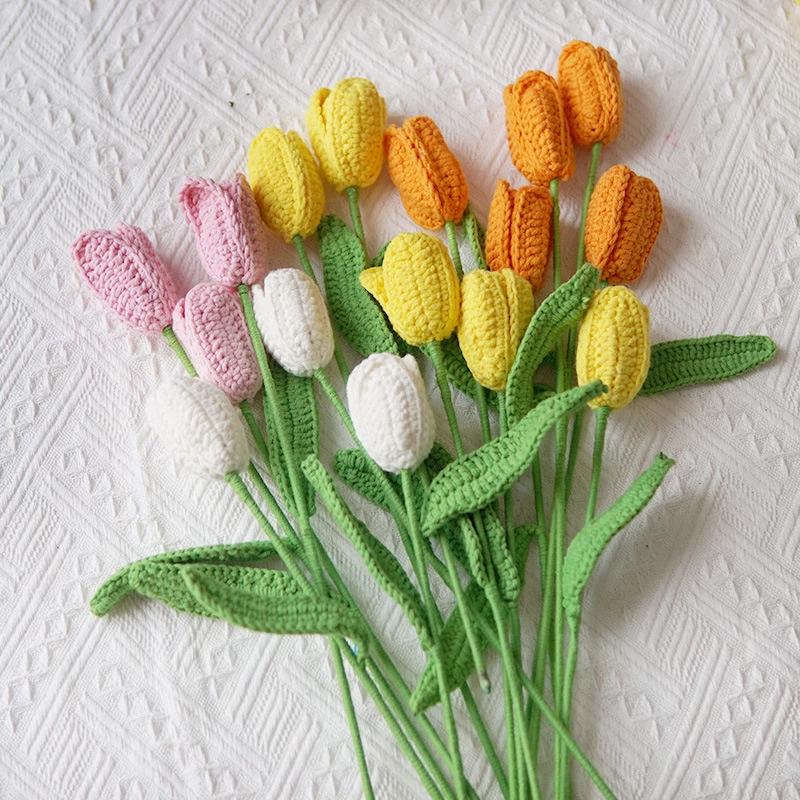 Handmade Crochet Tulip Flowers Bouquet - DIY Home Decor, Wedding Centerpiece, Spring Gift Idea for Mother's Day & Easter