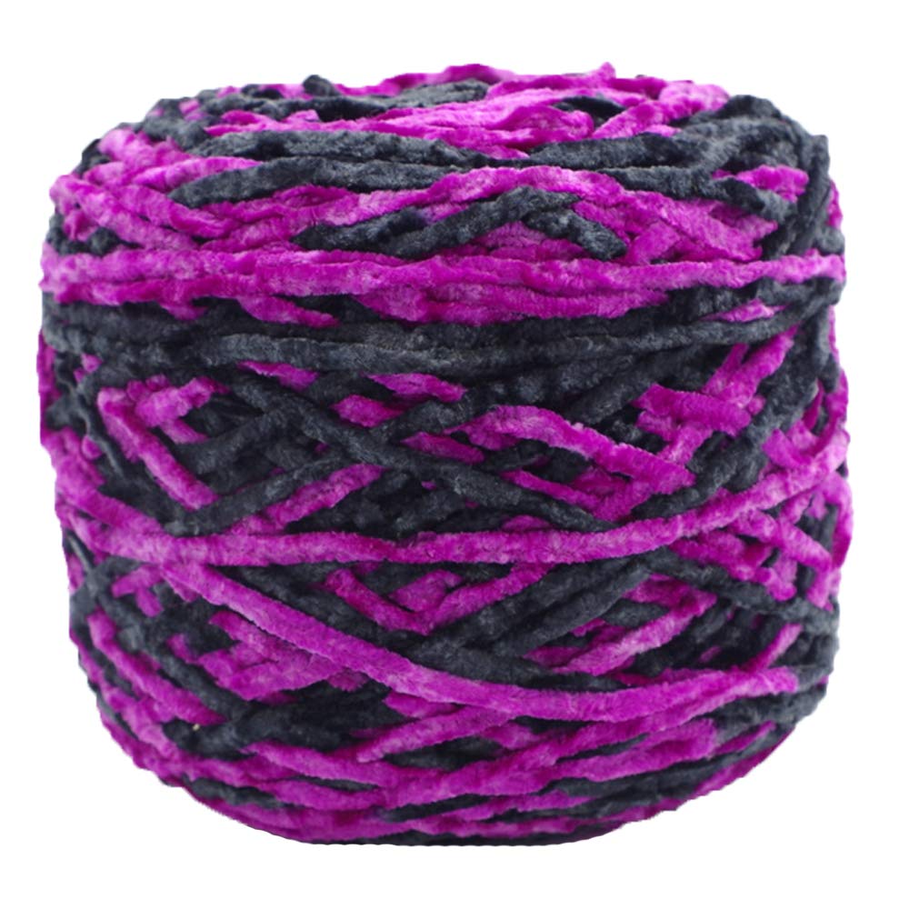 250g DIY Crochet Knitting Yarn - Bulky Vegan Soft Chenille Yarn for Sweaters, Scarves & Blankets - Colorful Velvet Yarn (Black/Purple) - Perfect for Handmade Gifts & Cozy Winter Crafts