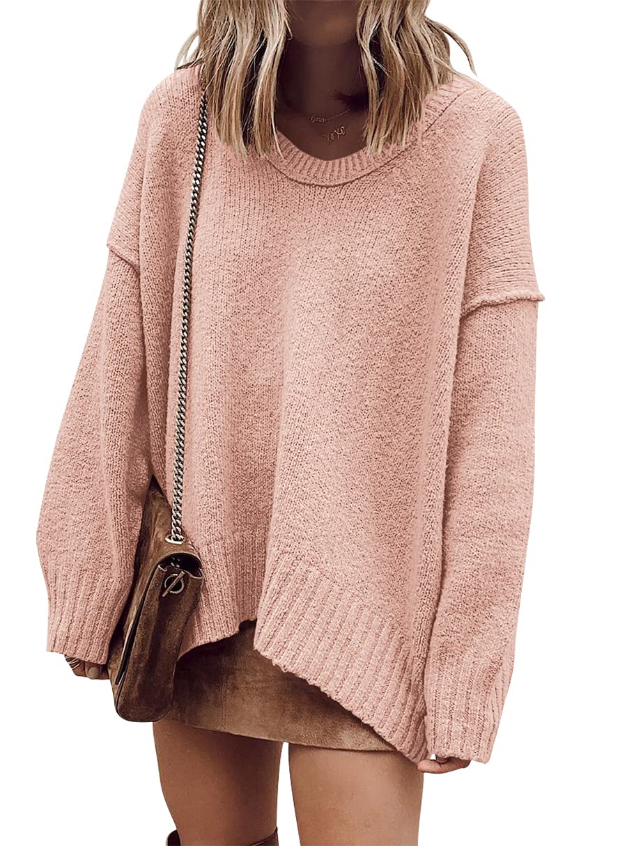 Prinbara Women's Oversized Long Sleeve V Neck Off Shoulder Sweater - Cozy Knit Pullover for Casual Wear, Fall & Winter Fashion, Loungewear, Date Night Outfits