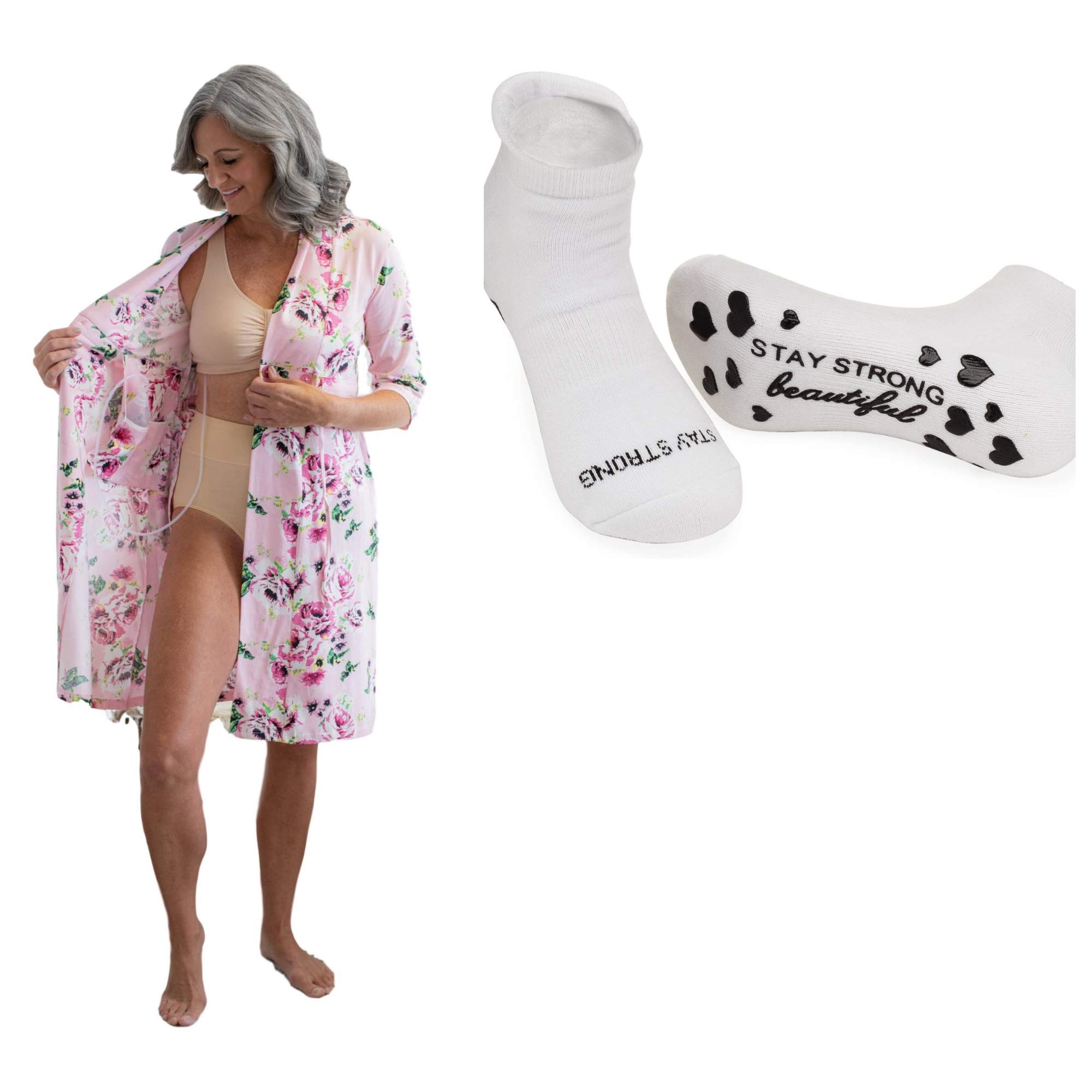 Post Surgery Recovery Robe with Internal Pockets & Motivational Socks - Mastectomy & Breast Cancer Comfort Wear for Women - Ideal for Hospital Stay, Home Recovery & Relaxation
