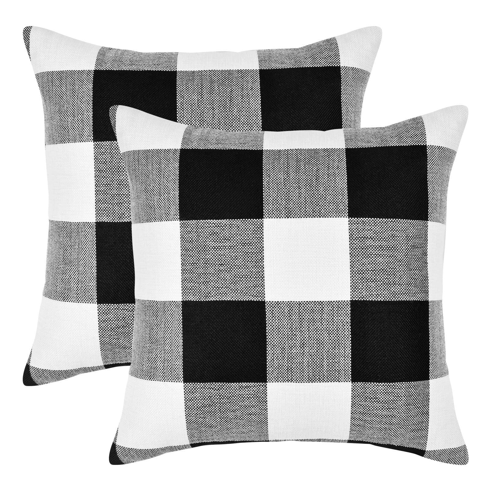 Buffalo Plaid Throw Pillow Covers Set of 2 - 16x16 Inch Square Decorative Pillow Cases for Sofa, Bed, Couch - Black and White Checkered Home Decor for Living Room, Bedroom & Dorm