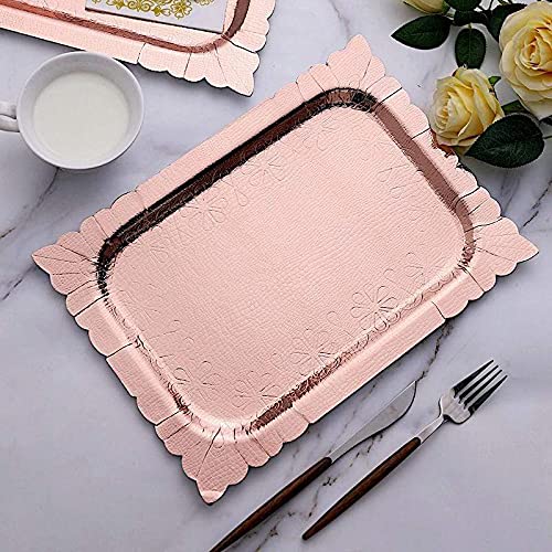 Balsa Wood 14-inch Rectangular Serving Tray with Rose Gold Floral Design - Perfect for Wedding, Party, and Home Decor Serving