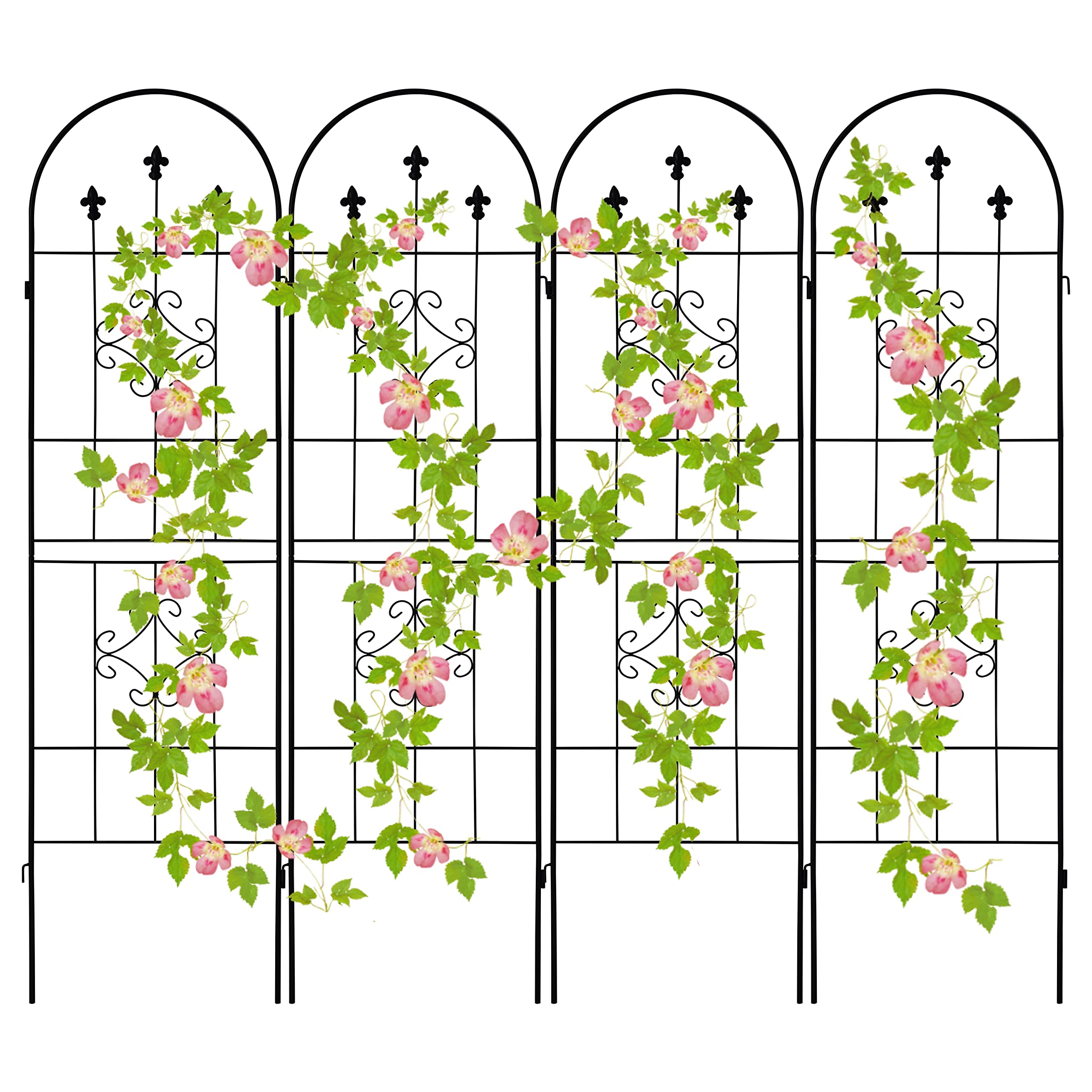 4 Pack Black Coated Rustic Garden Trellis for Climbing Plants - Outdoor Plant Support for Roses, Vines, Flowers & Vegetables | Perfect for Patio, Balcony & Backyard Gardening