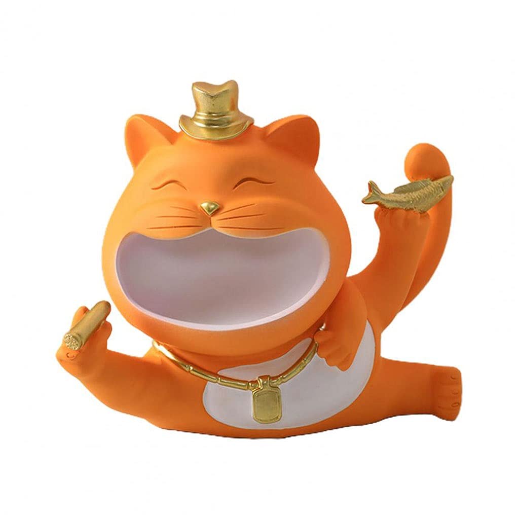 Resin Lucky Big Mouth Cat Storage Box - Modern Home Decor Sculpture, Nordic Style Candy Holder & Decorative Figurine (Orange) - Perfect for Living Room, Bedroom, Office Desk & Gift Giving