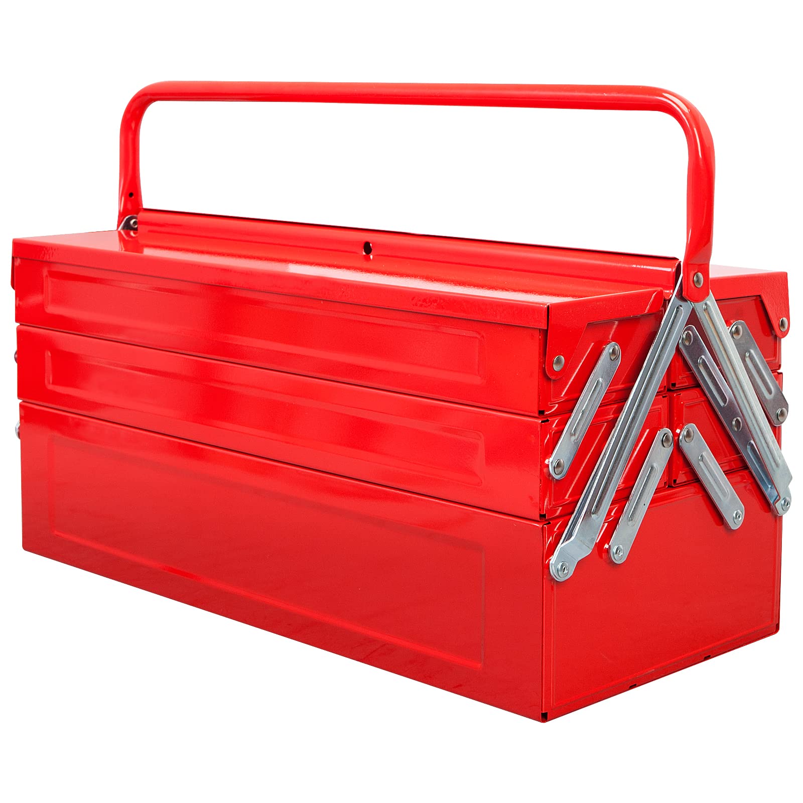TCE 18 Inch Heavy Duty Metal Tool Box - Portable Steel Tool Storage Cabinet with 5 Cantilever Trays (ANTBC-128U, Red) - Perfect for Mechanics, DIY Projects & Workshop Organization