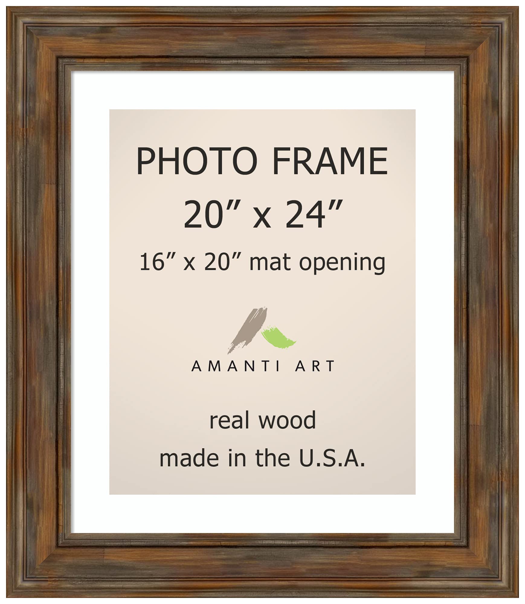 Alexandria Rustic Brown Wood Picture Frame 20x24 with Glass - Handcrafted Photo Frame & Art Display for Living Room, Bedroom, or Office Decor