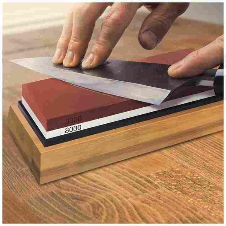 Premium Yakushi Whetstone 3000/8000 Grit Dual-Sided Sharpening Stone with Bamboo Base - Professional Knife Sharpener for Kitchen Chefs & Home Cooks - Perfect for Japanese Knives, Hunting & Pocket Knives Maintenance