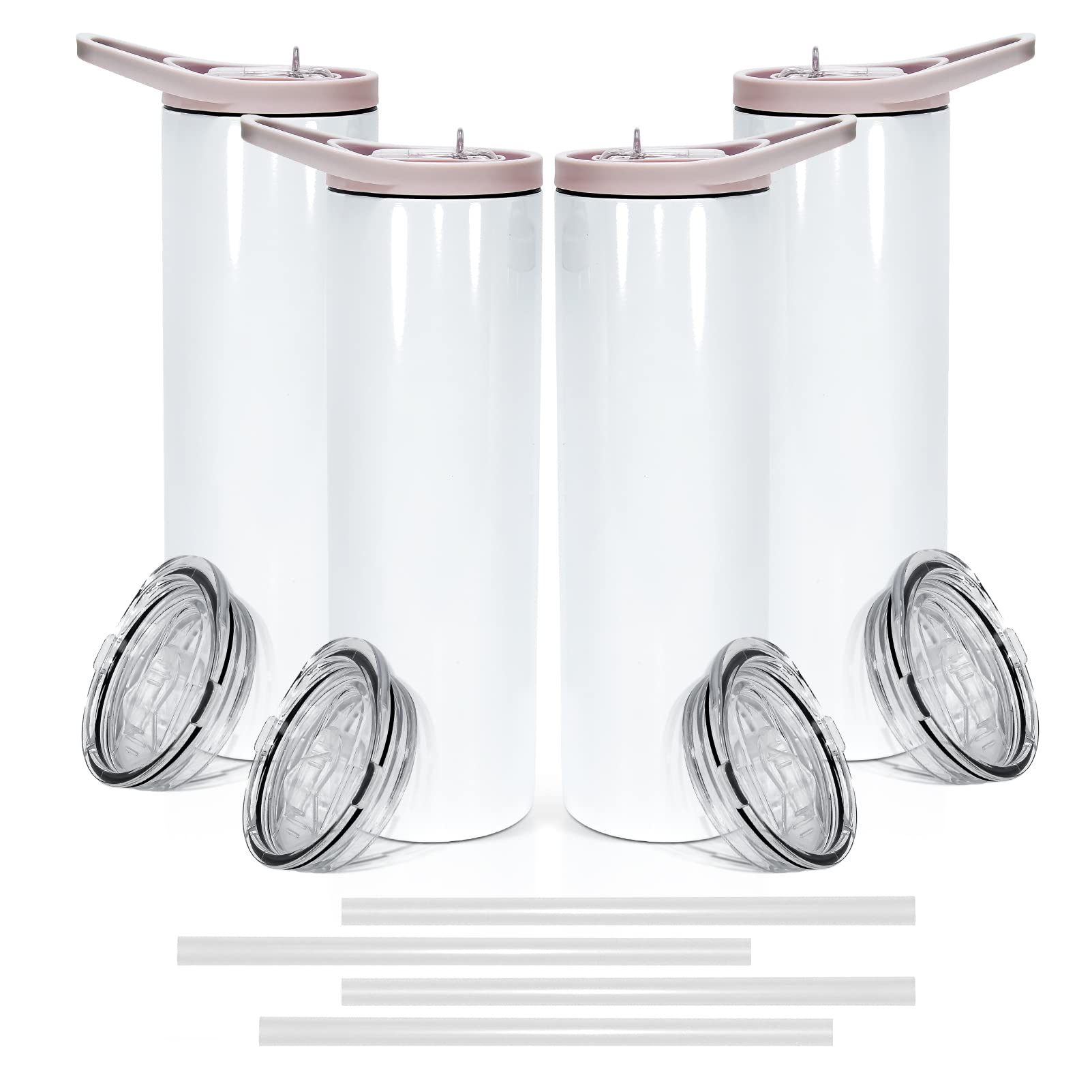 AGH Skinny Sublimation Tumblers with Handle & Lid - 4 Pack Straight Insulated Stainless Steel Travel Cups - Double Wall Vacuum Wine Tumblers Keep Drinks Cold for Hours - Perfect for Coffee, Iced Tea, Cocktails & Outdoor Adventures