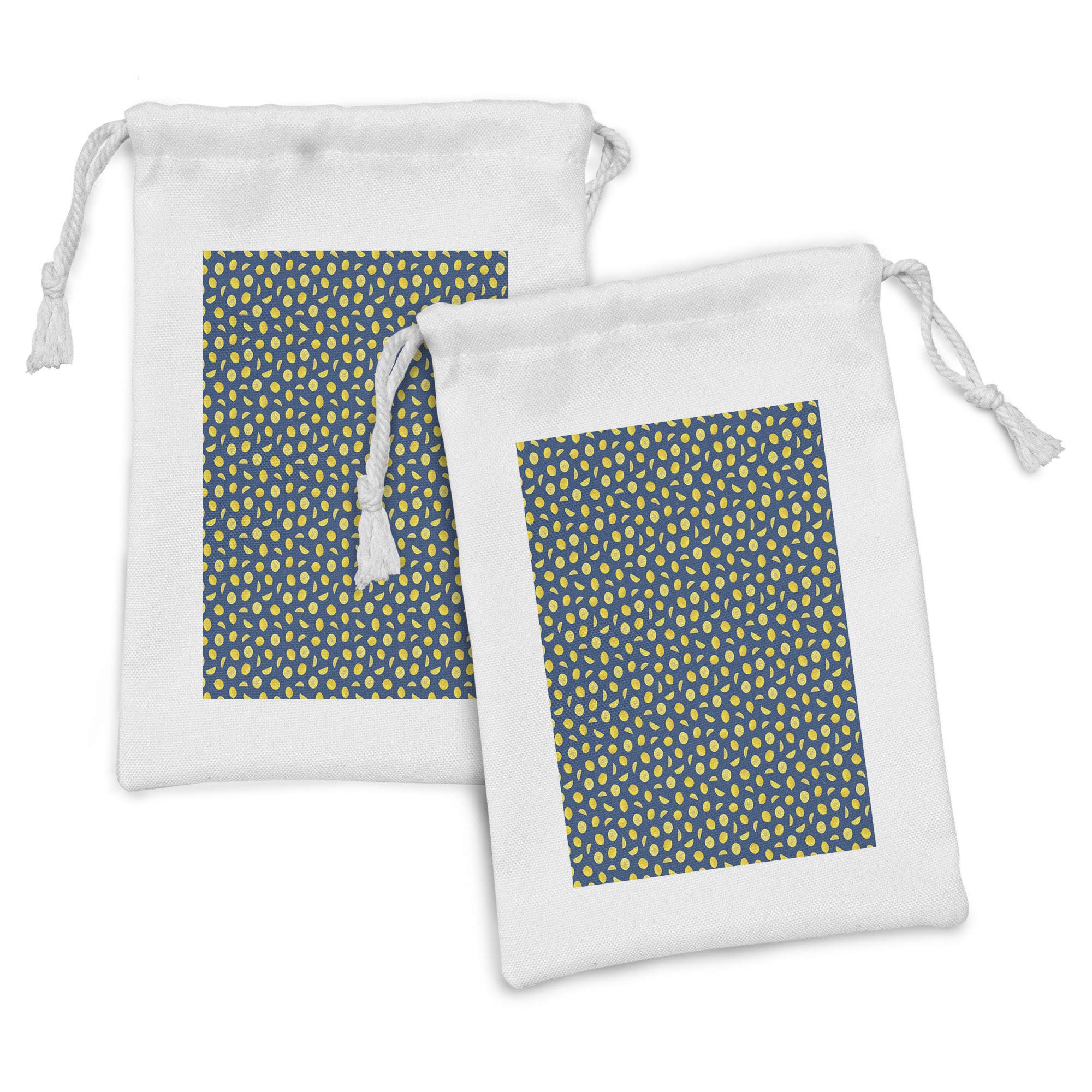 Ambesonne Lemons Fabric Pouch Set of 2 - Small Drawstring Bags for Toiletries, Makeup, Jewelry & Travel Essentials - 9