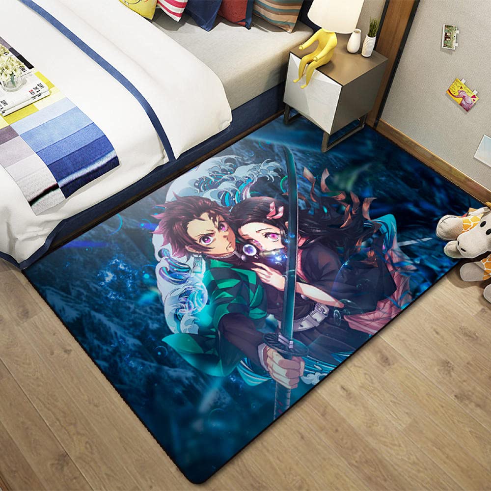 Demon Slayer Anime Rug - Slip & Stain Resistant Soft Carpet for Gaming Room, Bedroom Decor - 60x90cm to 120x160cm - Perfect for Boys & Girls Gaming Setup, Home Office, and Anime Themed Spaces
