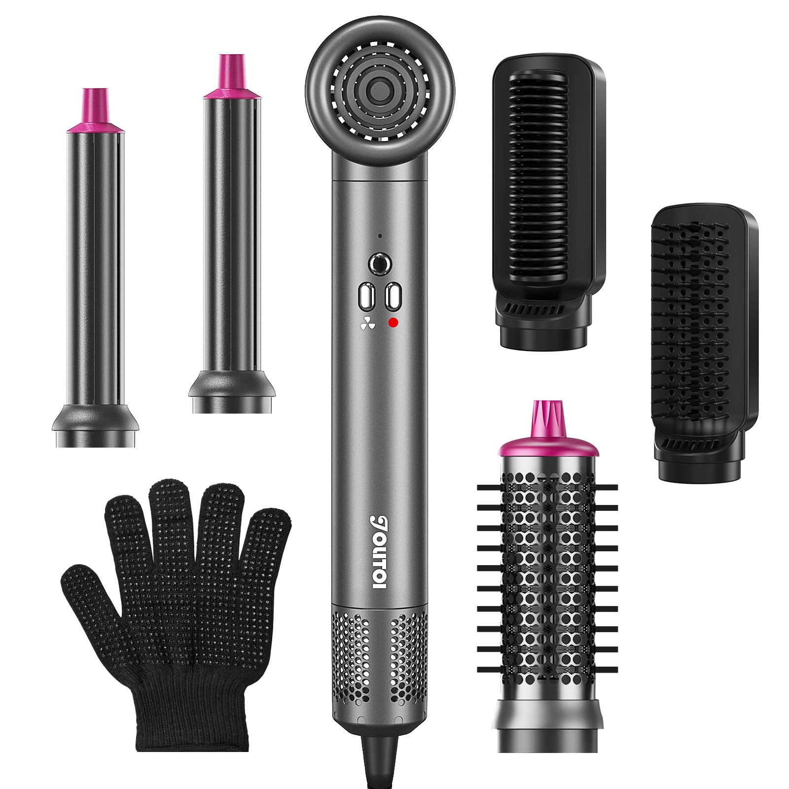 Jolitoi 6-in-1 Hair Dryer Brush & Styler - 110,000 RPM High-Speed Ionic Blow Dryer with Auto Curling for Voluminous, Straight, Wavy & Curly Hair - Perfect for Home Salon Styling & Travel (Dark Grey)