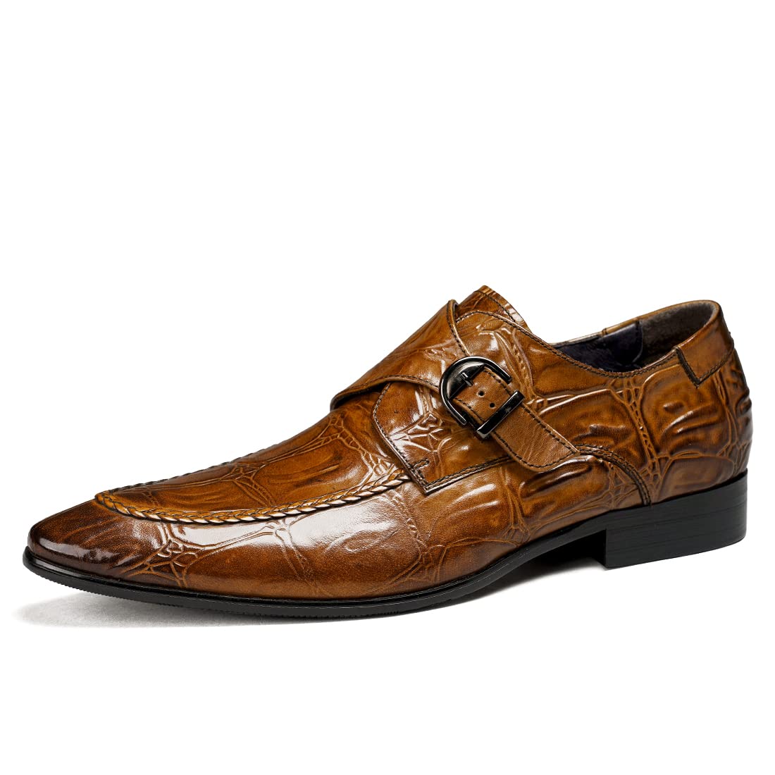 Premium Men's Genuine Leather Monk Strap Dress Shoes - Classic Embossed Derby Business Loafers for Formal Occasions | Perfect for Office, Weddings & Professional Events