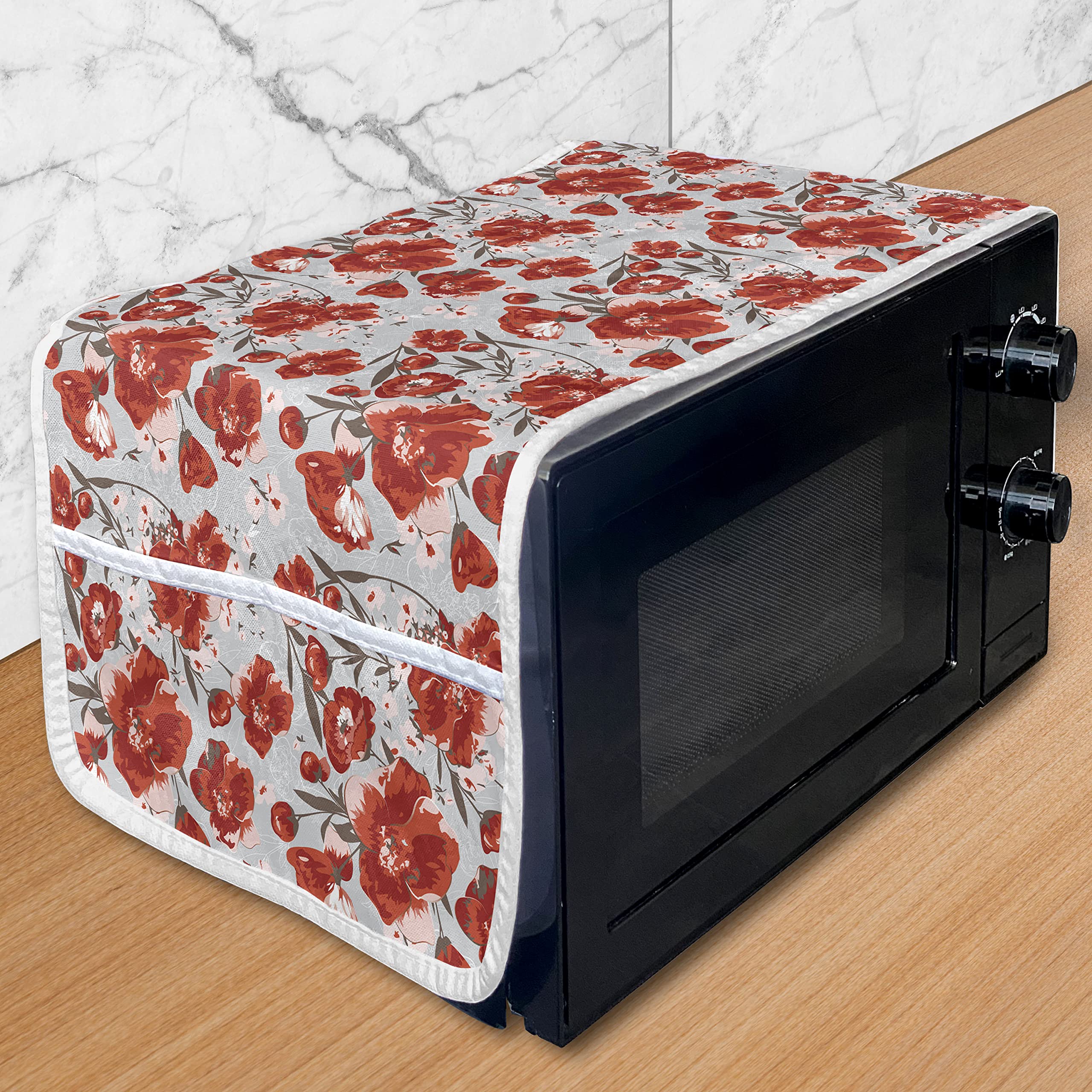Ambesonne Floral Microwave Oven Cover - Waterproof Kitchen Organizer with Pockets, 36