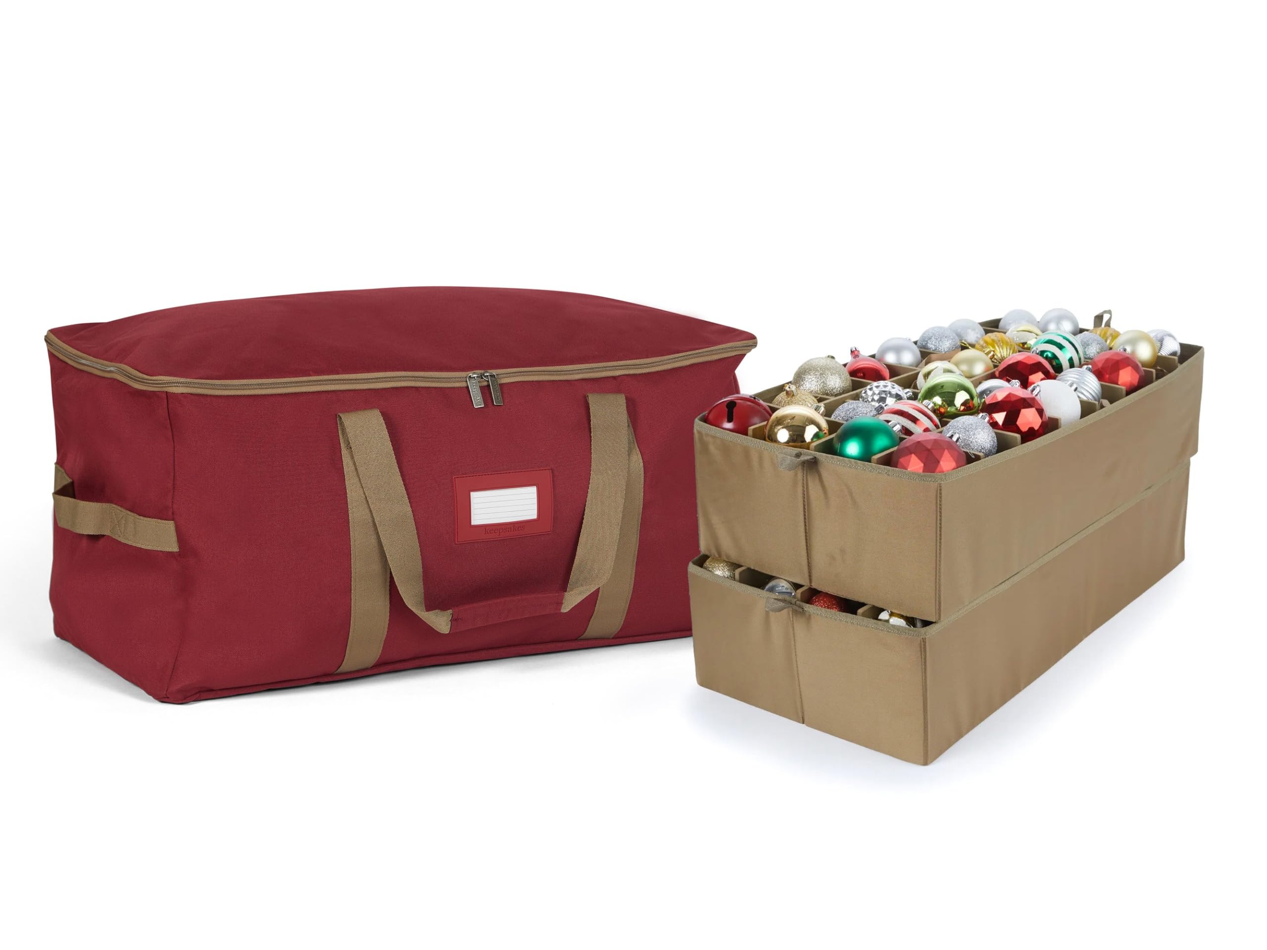 Covermates Keepsakes Adjustable Ornament Storage Bag with Carrying Handles & Padded Protection - Holiday Decoration Organizer for Christmas Tree Ornaments (Red) - Perfect for Seasonal Storage & Home Organization