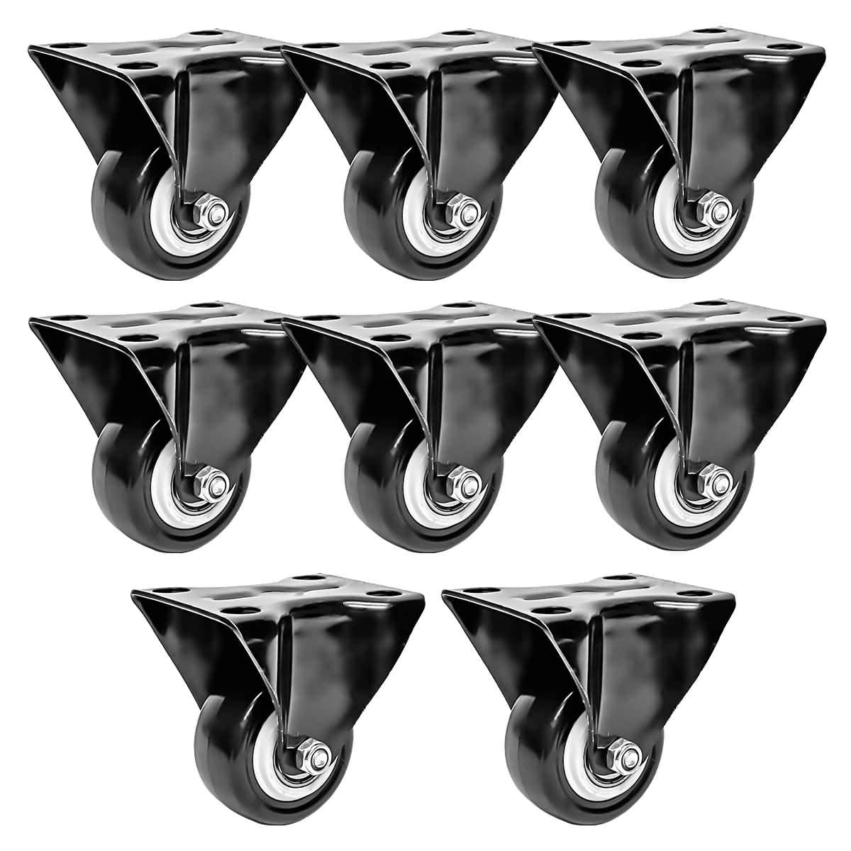 FactorDuty 8 Pack 2 Inch Heavy Duty Caster Wheels - Rigid Fixed Non-Swivel Polyurethane Wheels - Non-Marking, Noise-Free, 150LB Capacity per Wheel - Ideal for Furniture, Carts, and Industrial Equipment