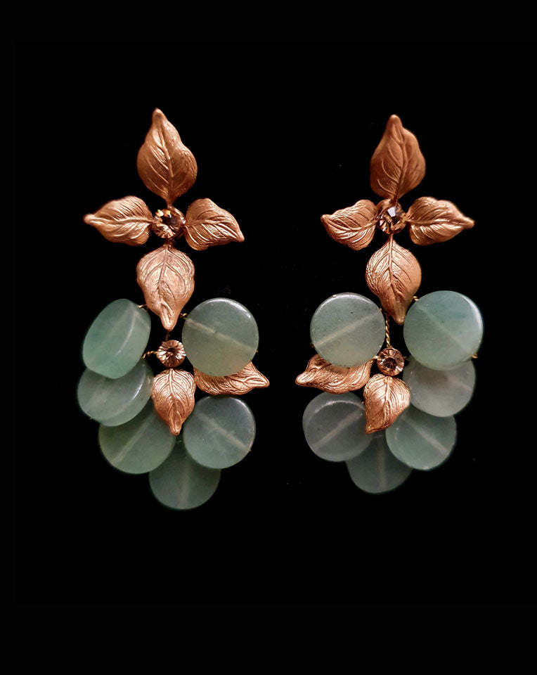 Elegant Gold Leaf & Adventurine Drop Bridal Earrings by Siam by Stephanie Browne - Perfect for Weddings, Prom & Special Occasions