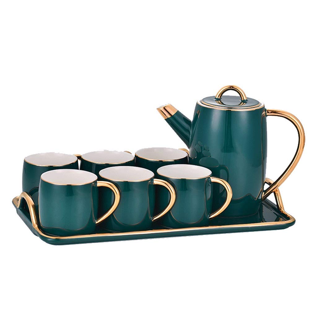 Nordic Ceramic Coffee & Tea Set - Phnom Penh Green Bone China Coffee Pot, Cups & Tray | Elegant Home Afternoon Tea Set & Cold Brew Kettle for Cozy Gatherings & Relaxing Moments