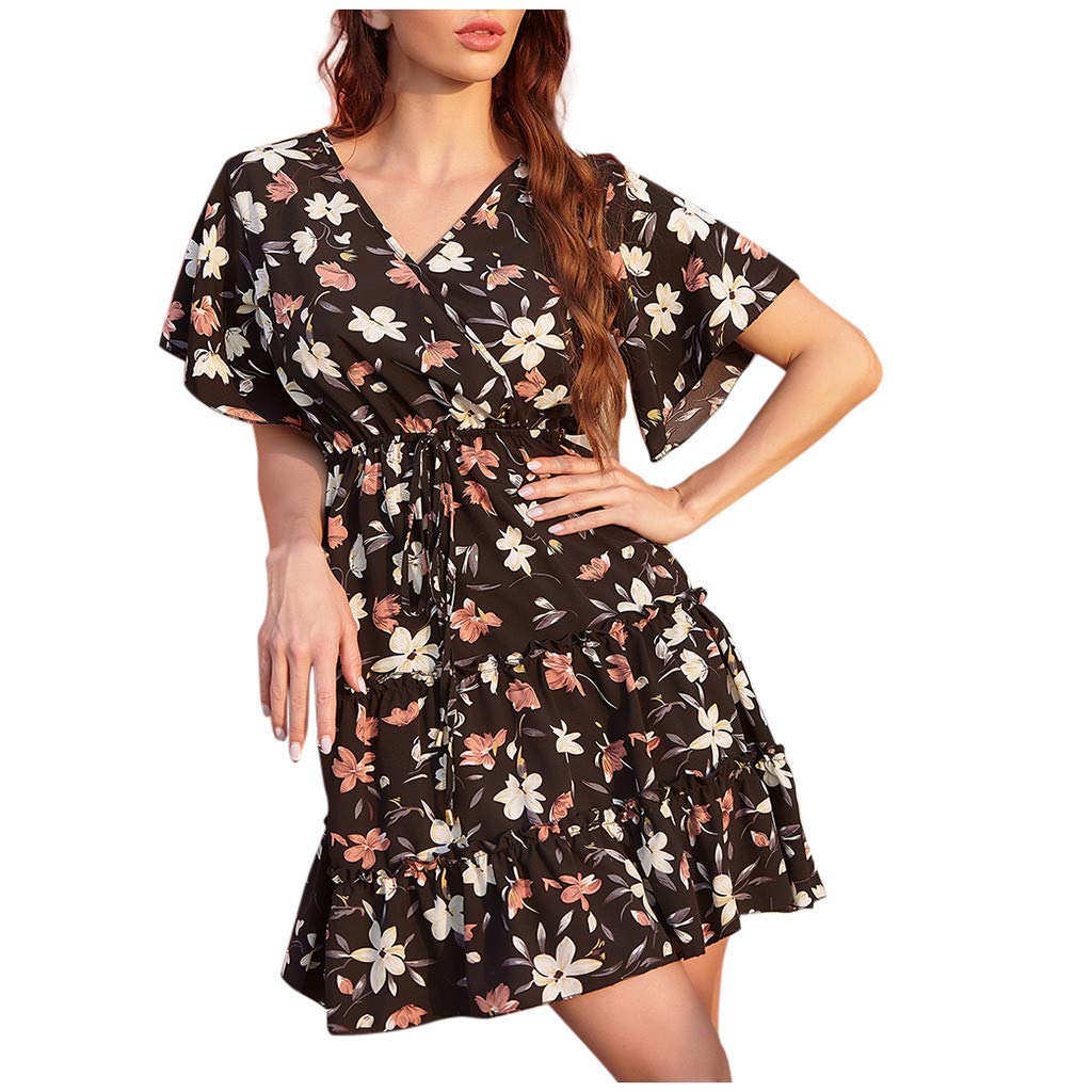 Masbird Women's Summer Short Sleeve Mini Dress - Sexy Casual Flowy Dress for Women 2021 | Perfect for Beach Vacation, Date Night & Summer Parties