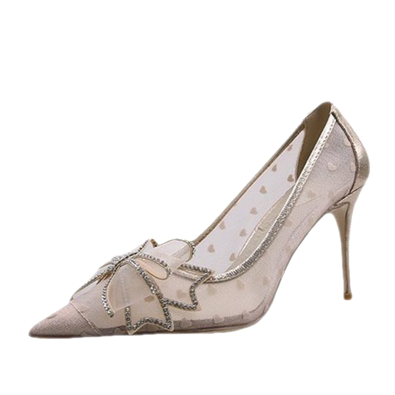 Stylish Women's Rhinestone Bow High Heel Sandals - Pointed Toe Mesh Summer Dress Shoes for Weddings, Parties & Date Nights