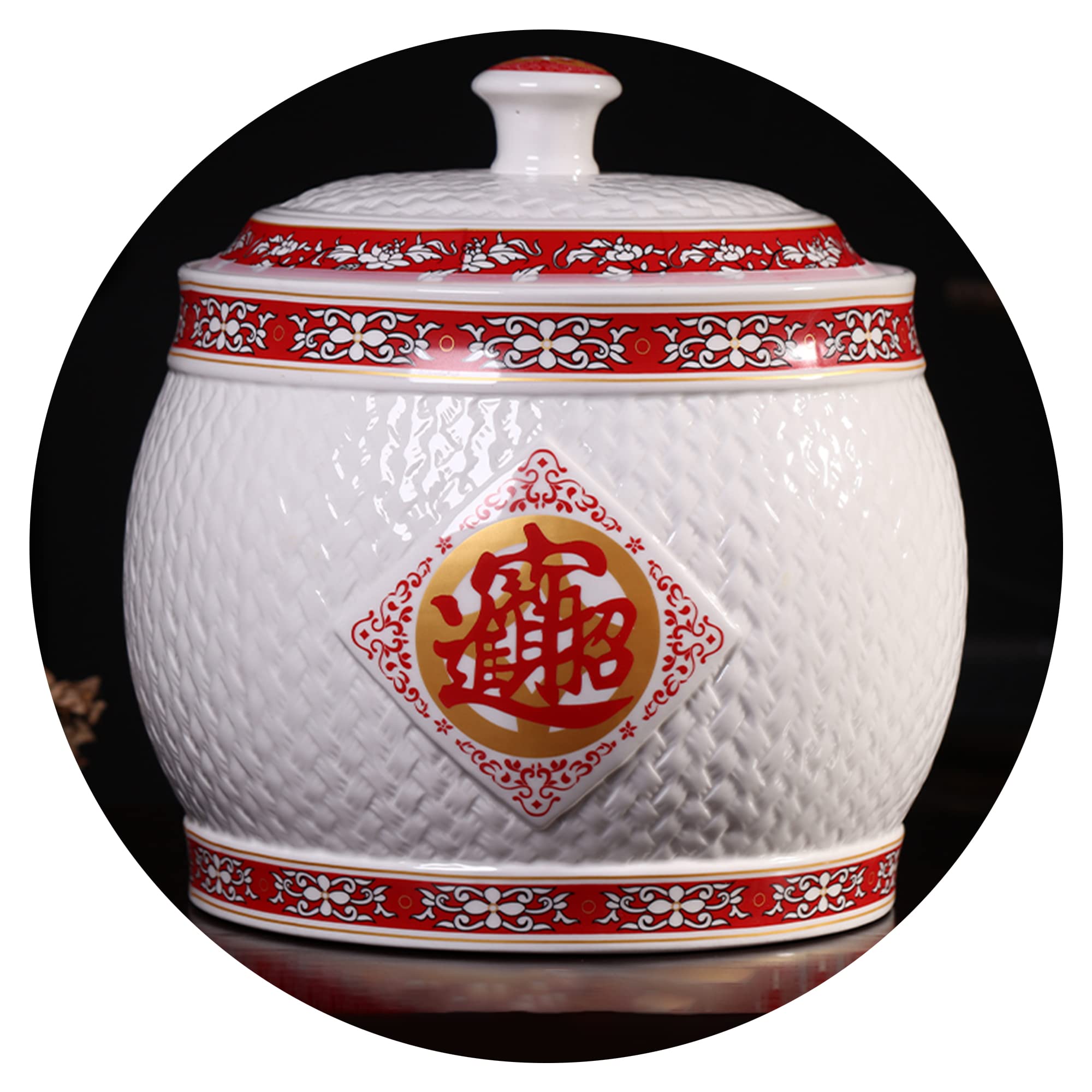 Priority Culture Airtight Ceramic Rice Storage Container - Round Chinese Jar for Kitchen, Household, Cereal & Oatmeal | Perfect for Pantry Organization & Bulk Food Storage