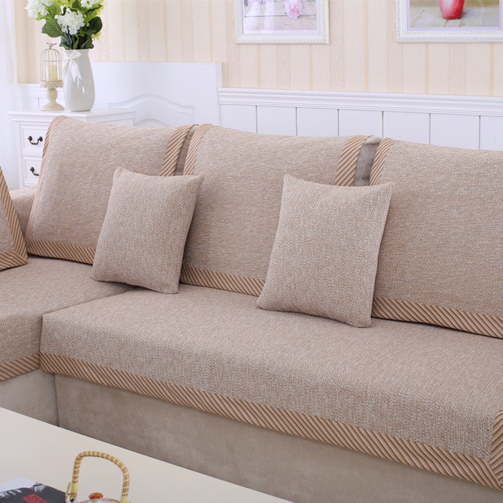 ZXCC Cotton Sofa Cover - Linen Striped Anti-Slip Sofa Protector | Nordic Style Decorative Furniture Cover | 90x90cm (35x35inch) | Perfect for Living Room, Bedroom & Home Decor