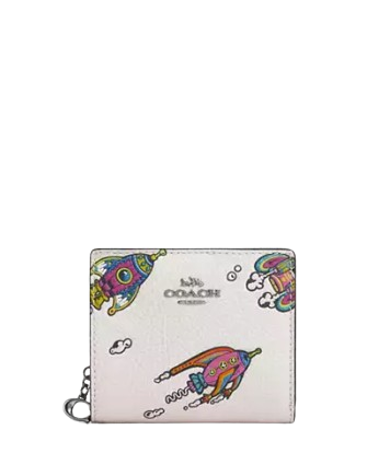 Coach Cosmic Snap Wallet with Rocket Print - Stylish & Compact Card Holder for Everyday Use, Travel, and Gifts