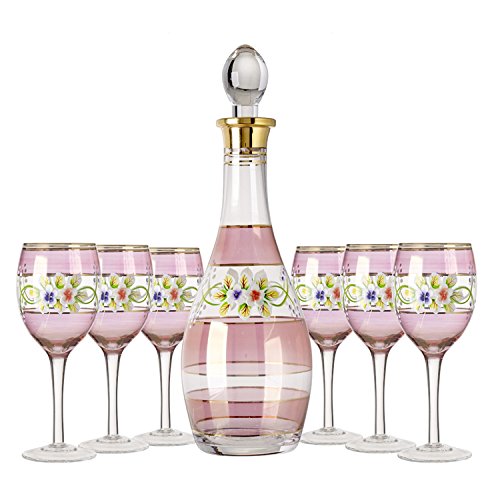 Premium Murano Pink Wine Glasses and Decanter Set - Handcrafted Italian Crystal Drinkware for Wine Tasting, Gifts & Elegant Dining Decor