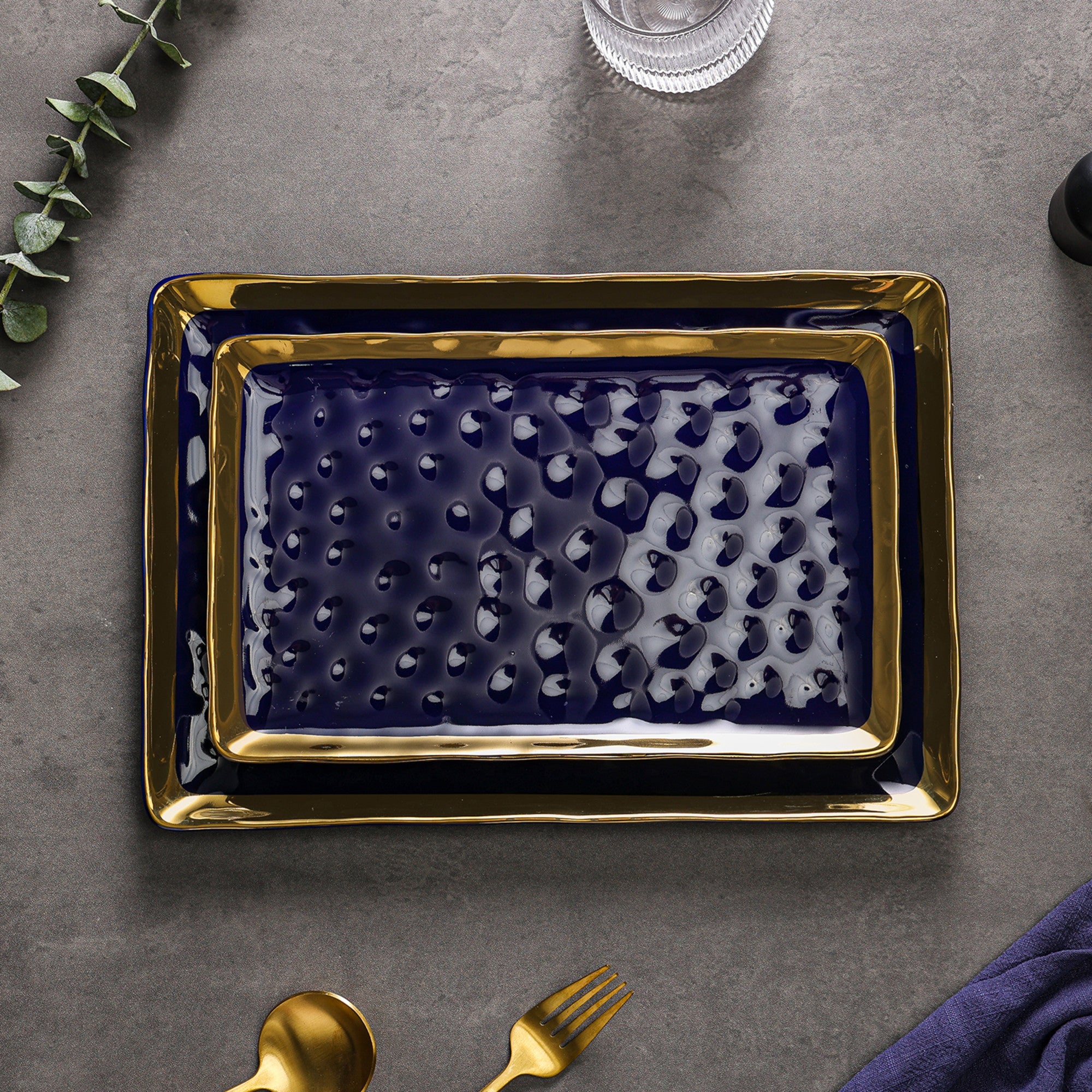 Florian Porcelain Dinner Plates Set - Elegant Blue Ceramic Plates for Formal Dining, Wedding, and Special Occasions