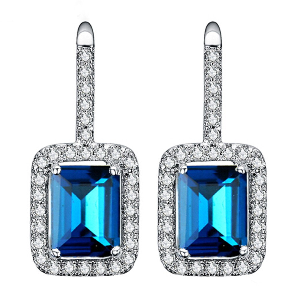 18K Silver Plated Cubic Zirconia Hoop Earrings for Women - Elegant Square CZ Stud Earrings for Party, Wedding & Evening Occasions