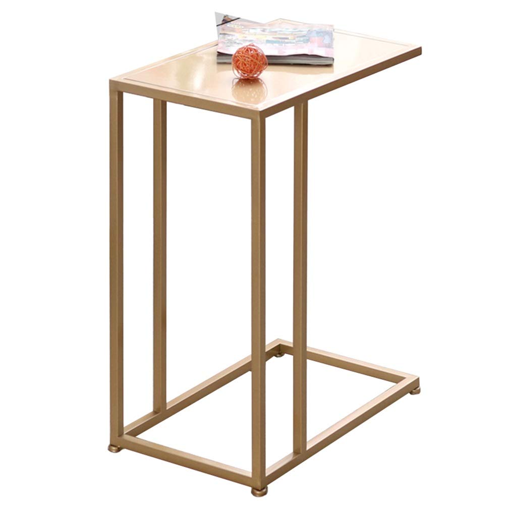 LXLA Modern End Table with Wheels - Gold Sofa Side Table, Coffee Table, Snack Table & Storage Trolley for Living Room, Bedroom, Office - Perfect for Small Spaces, TV Snacking & Home Organization
