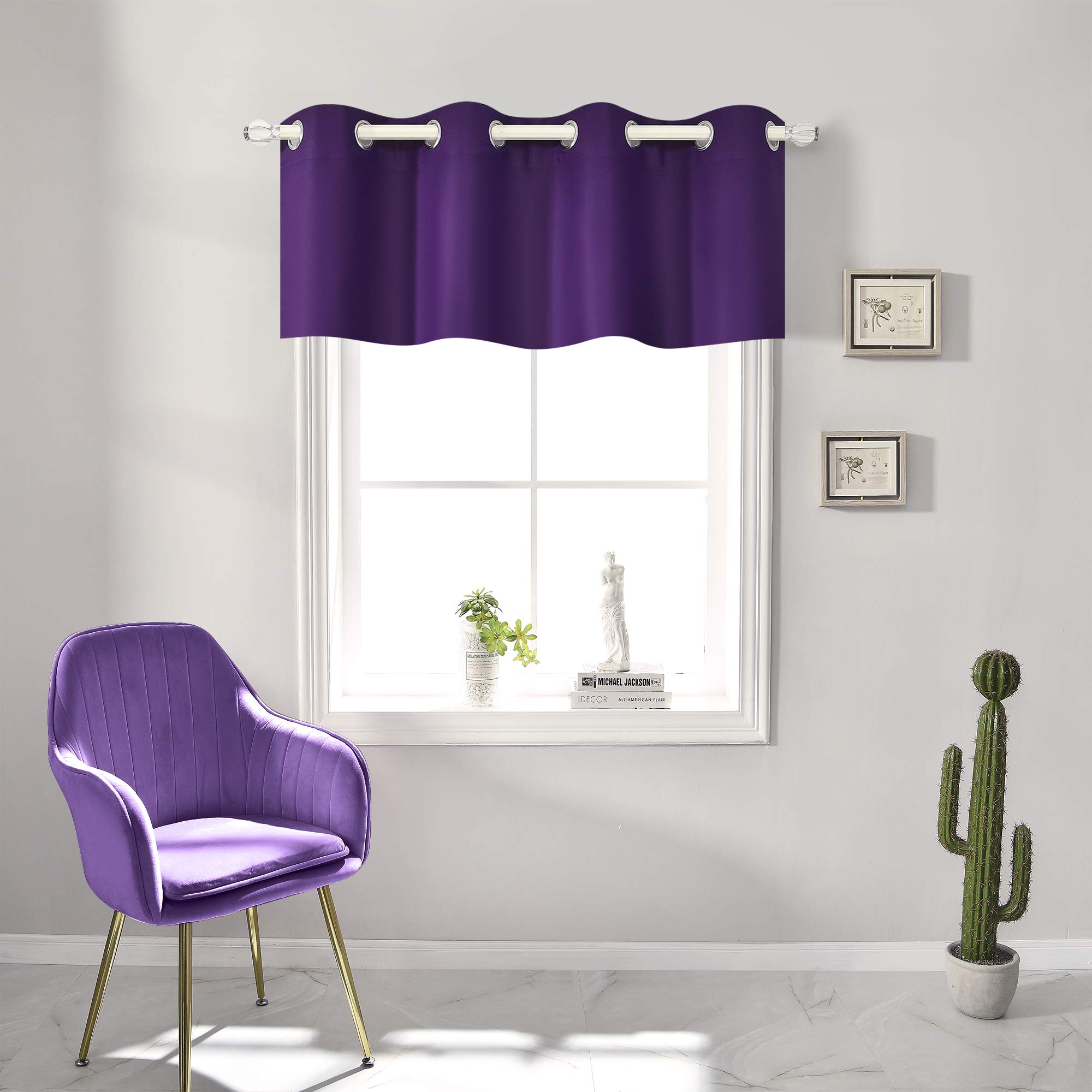 RAIN CITY Purple Blackout Valances for Windows - 18 Inch Length, Thermal Insulated Grommet Top Curtain Valance - 1 Panel (52x18 Inch) for Small Windows in Bedroom & Bathroom - Perfect for Light Blocking & Privacy