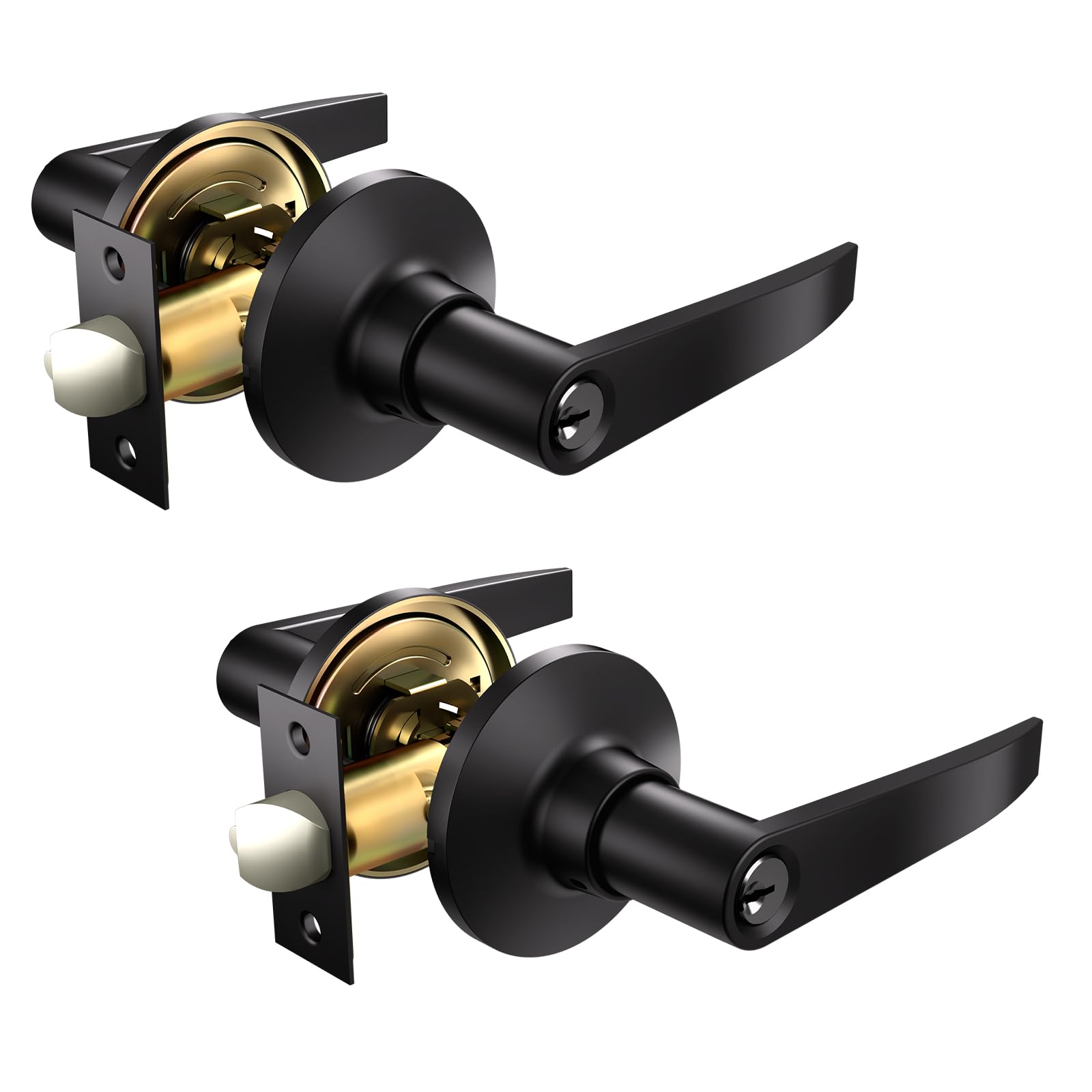 2 Pack Keyed Entry Door Lock - Matte Black for Interior/Exterior Doors