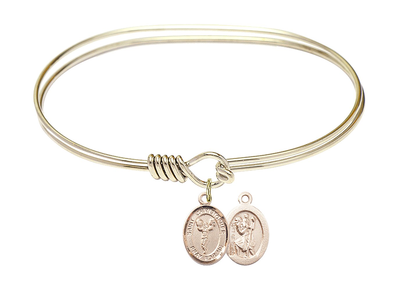 F A Dumont 7 Inch Oval Eye Hook Bangle Bracelet with St. Christopher & Cheerleading Charm - Elegant Jewelry for Women, Cheerleading Gifts, Travel Protection Accessories