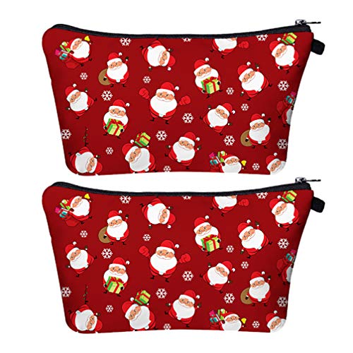 HEALLILY 2-Piece Waterproof Cosmetic Makeup Bag Set - Portable Travel Organizer Pouch for Women | Christmas Santa Claus Design | Perfect for Travel, Gym, and Daily Makeup Storage
