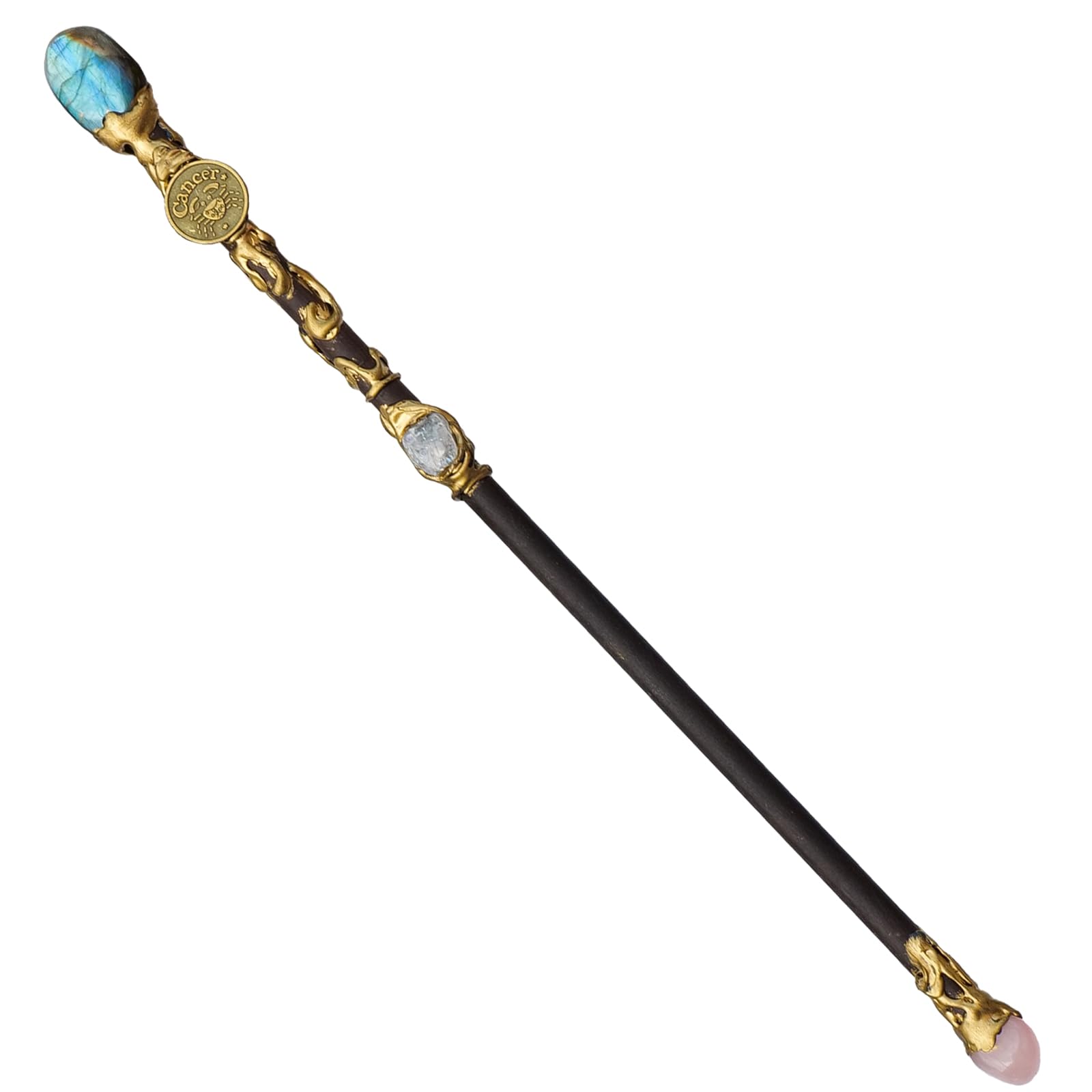 Natural Crystal Cancer Zodiac Scepter - 11.6 Inch Handmade Magic Wand for Cosplay, Halloween & Christmas Costume Accessory | Perfect for Fantasy Roleplay, Witchcraft, and Themed Parties