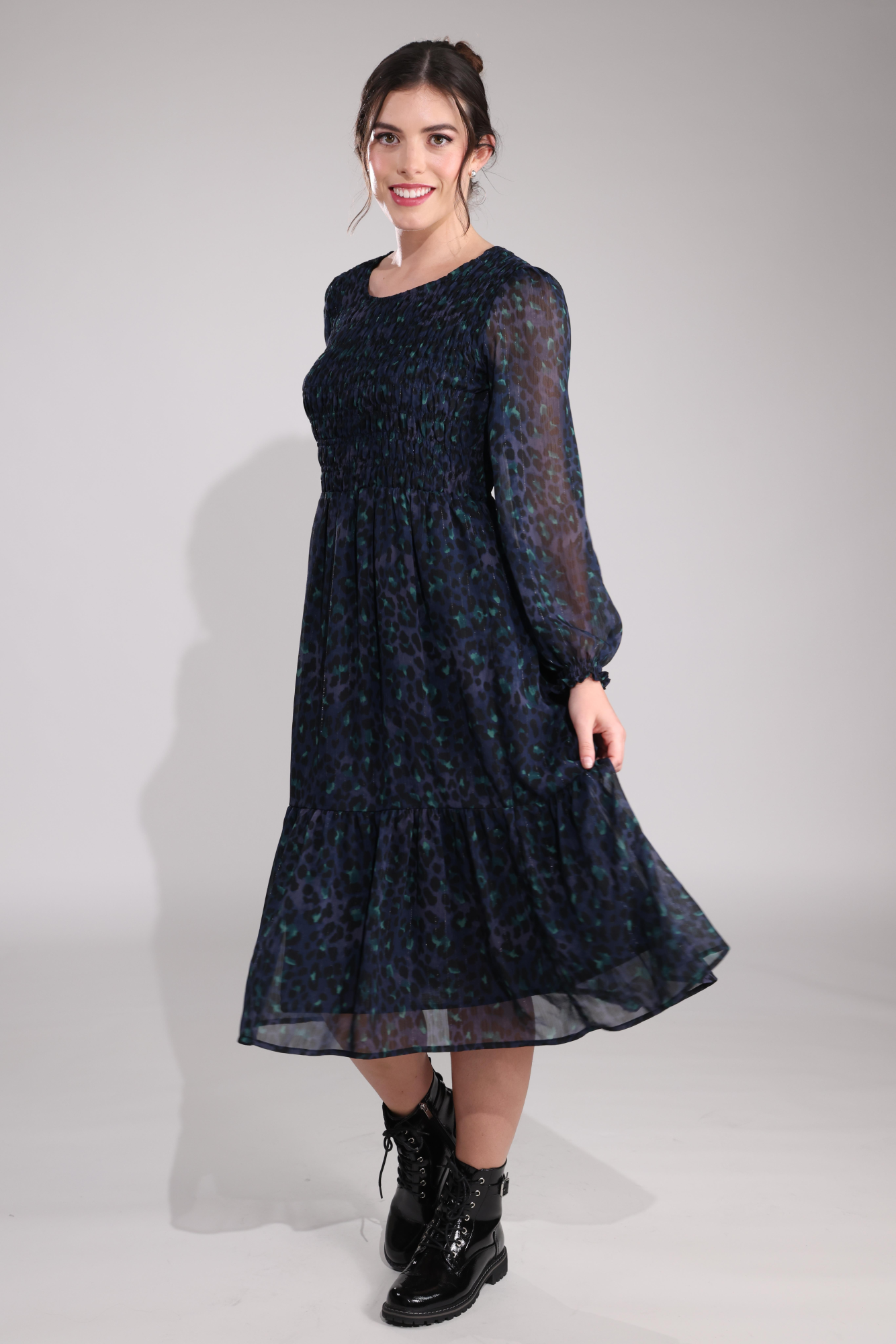 Indigo Animal Print Lurex Dress for Women - Elegant Party & Evening Wear | Style 8554B1 | Perfect for Night Out, Cocktail Parties & Special Occasions