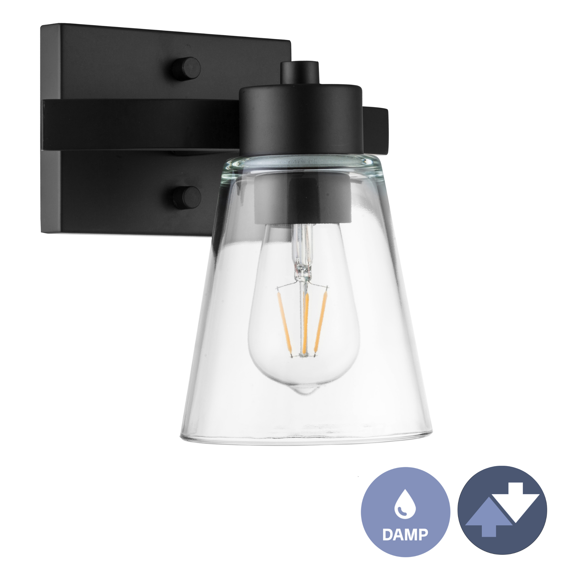 Fairendale Matte Black Vanity Light with Clear Glass Shade - Single Light Bathroom Sconce for Mirror Lighting, Powder Room & Dressing Area
