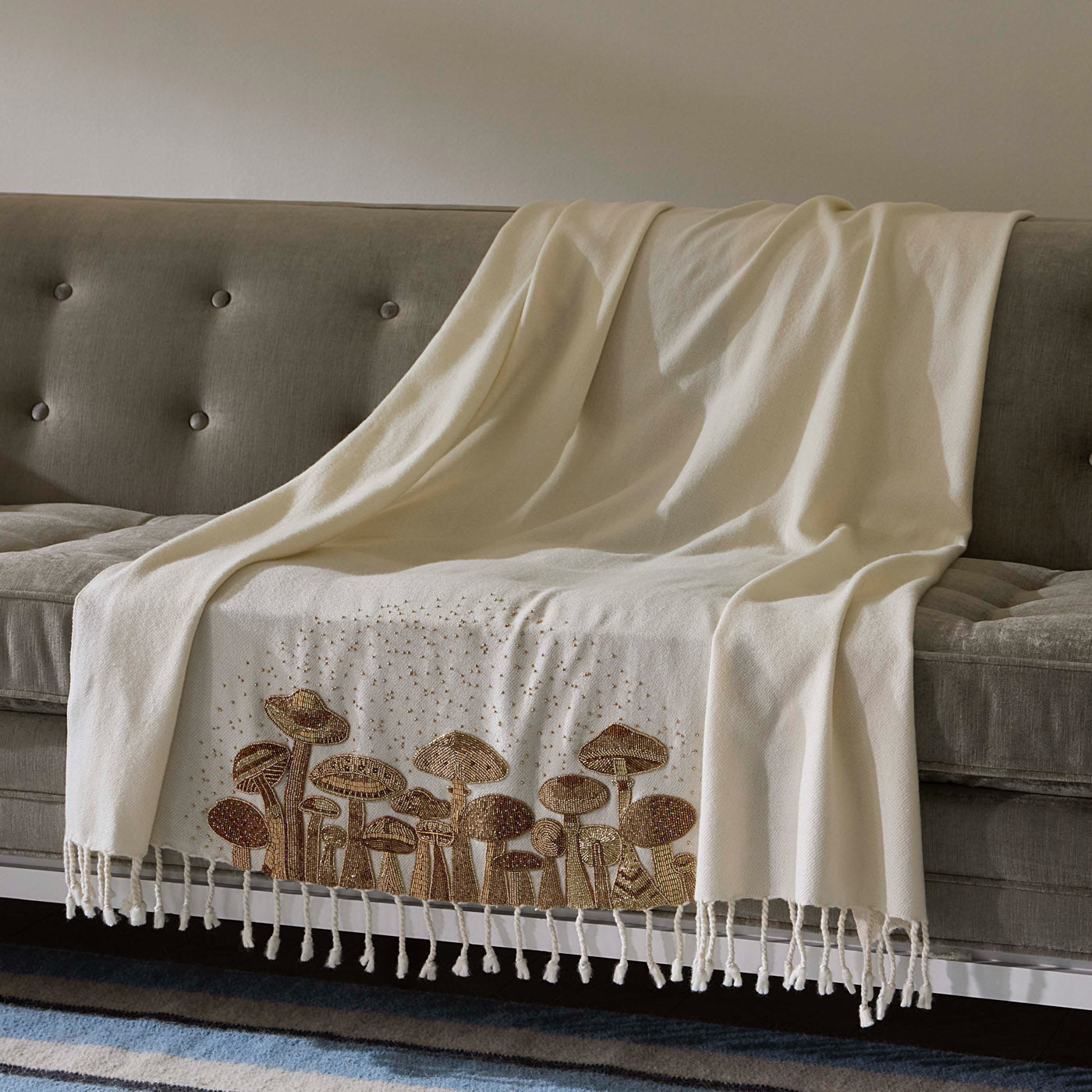 Mushroom Embellished Throw Blanket - Soft Cozy Decorative Couch Throw for Living Room, Bedroom, and Dorm - Perfect for Snuggling, Gift Giving, and Home Decor