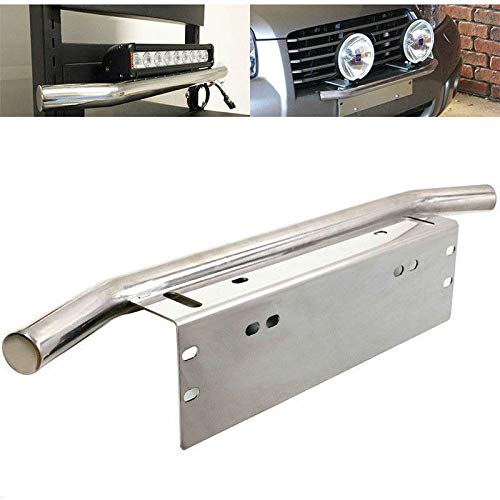 Universal Bull Bar Front Bumper with LED Work Light & License Plate Mount Bracket - Heavy Duty Off-Road SUV Accessory for Jeep, Truck & 4x4 Vehicles - Perfect for Night Driving, Off-Roading & Work Site Lighting