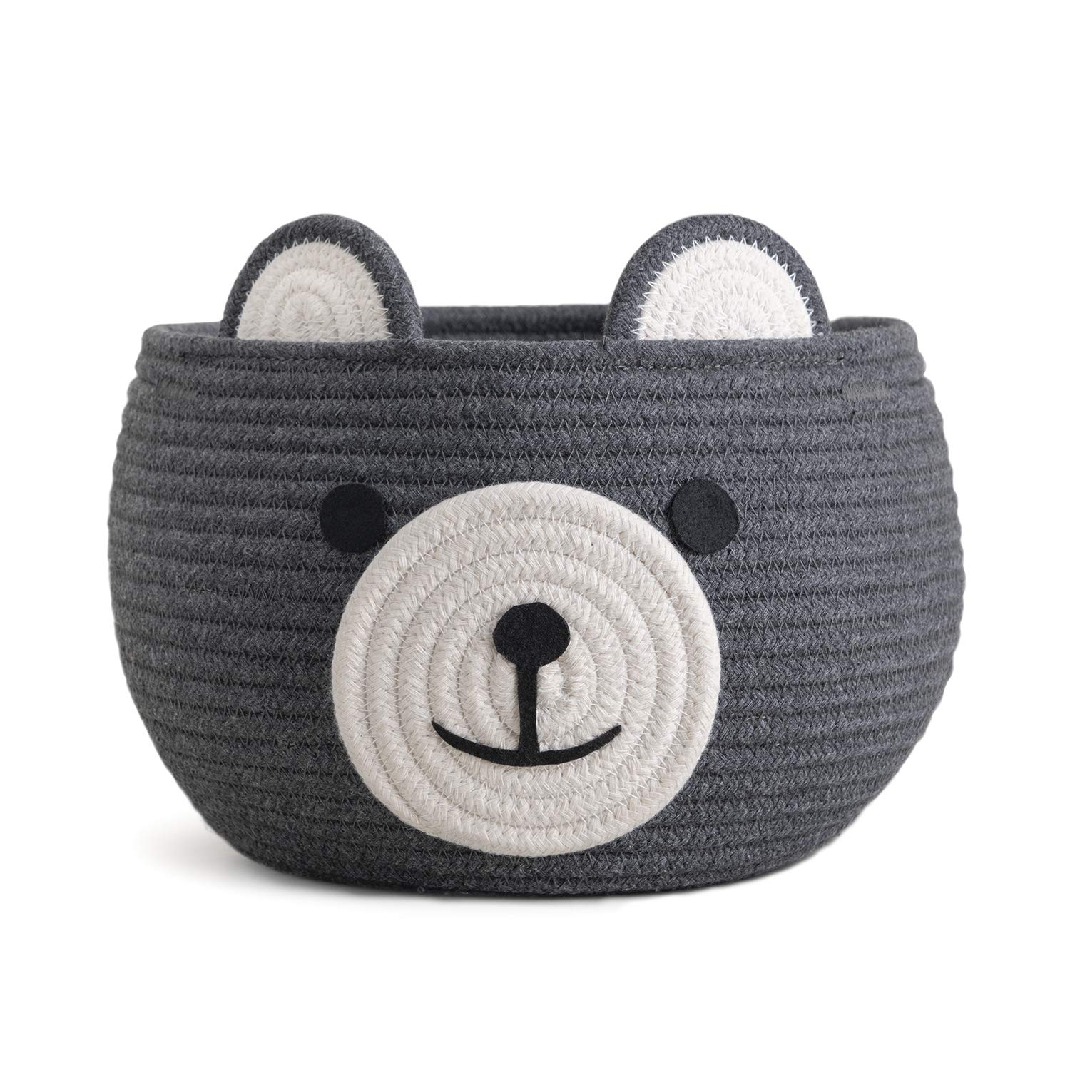 CherryNow Baby Basket - Nursery Bear Gift Basket for Kids & Baby Showers - Grey Cotton Rope Storage for Toys & Essentials