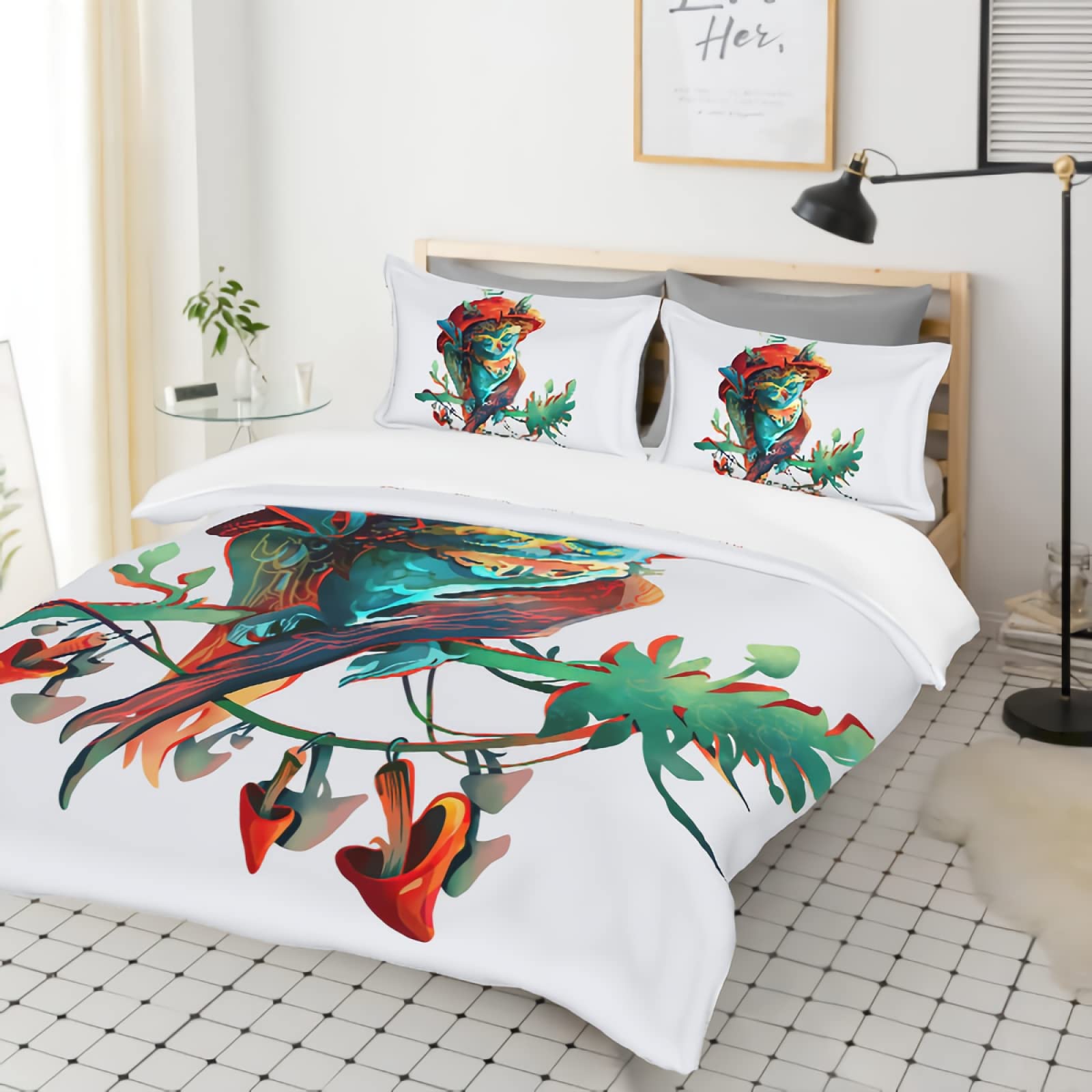 GREDBH Queen Size Owl Duvet Cover Set - 3 Piece Cartoon Owl Bedding Set with 2 Pillowcases, 100% Soft Microfiber (Comforter Not Included) | Perfect for Kids' Rooms, Nursery Decor & Owl-Themed Bedrooms