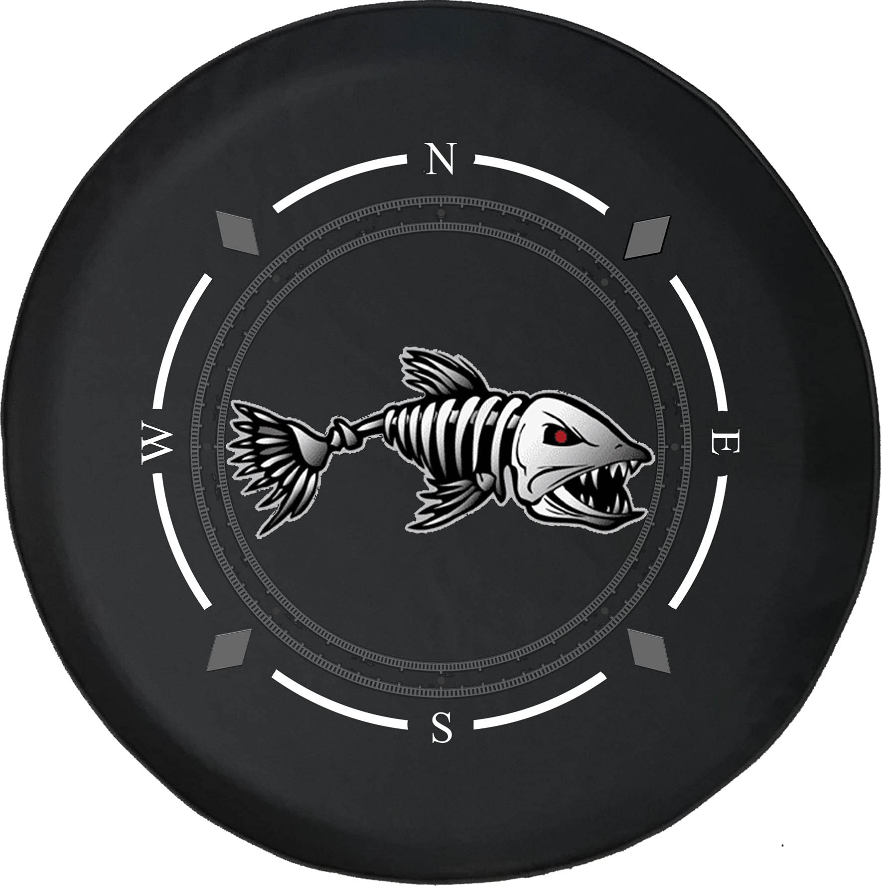Premium American Spare Tire Cover with Compass & Fish Skeleton Design - Universal Fit for SUVs, Trailers, RVs & Most Vehicles - Durable Wheel Protection for Off-Road Adventures & Camping Trips